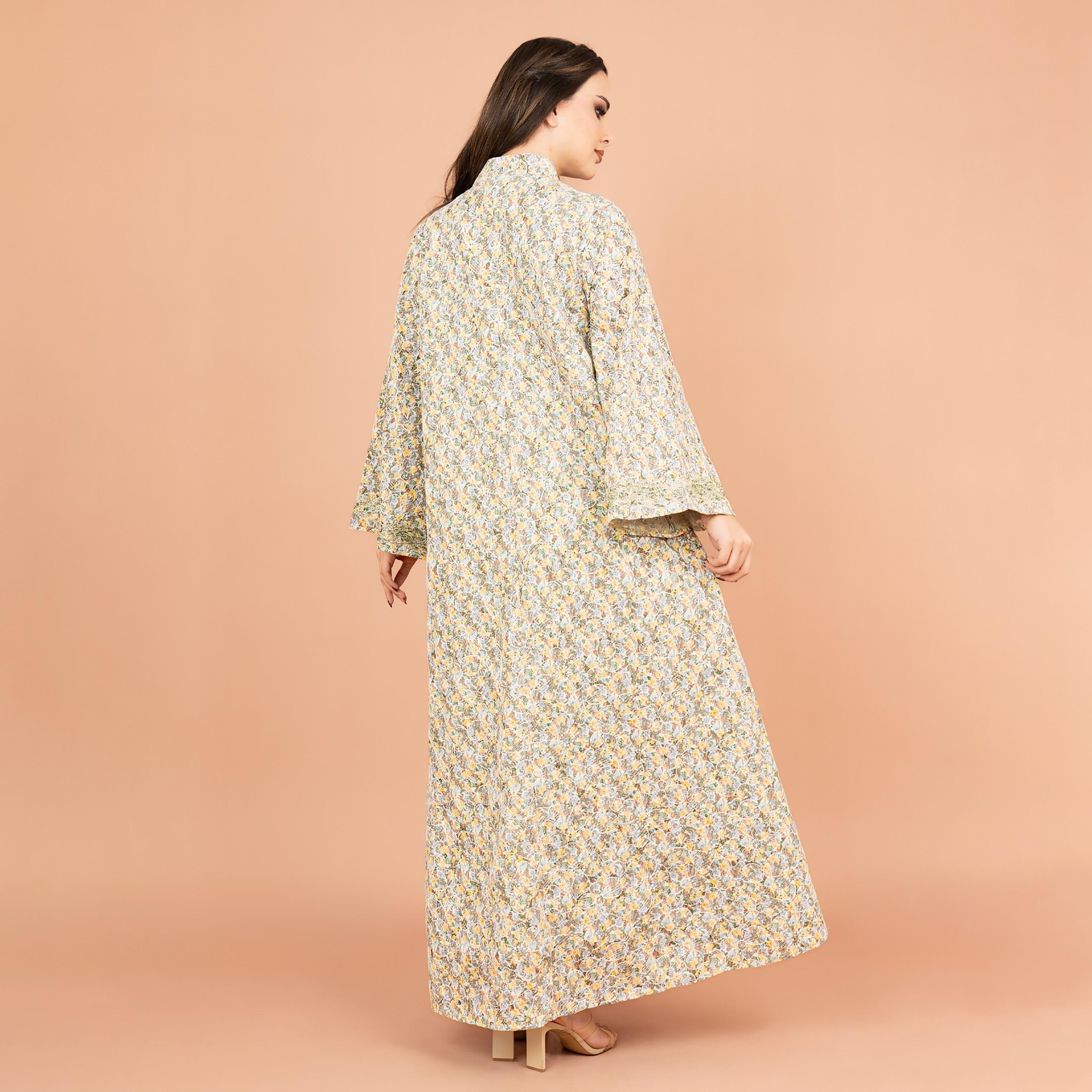 IKKXA Flared Sleeves All Over Print and Embroidered Women's Jalabiya-women-arabicclothing-jalabiyas-image-4