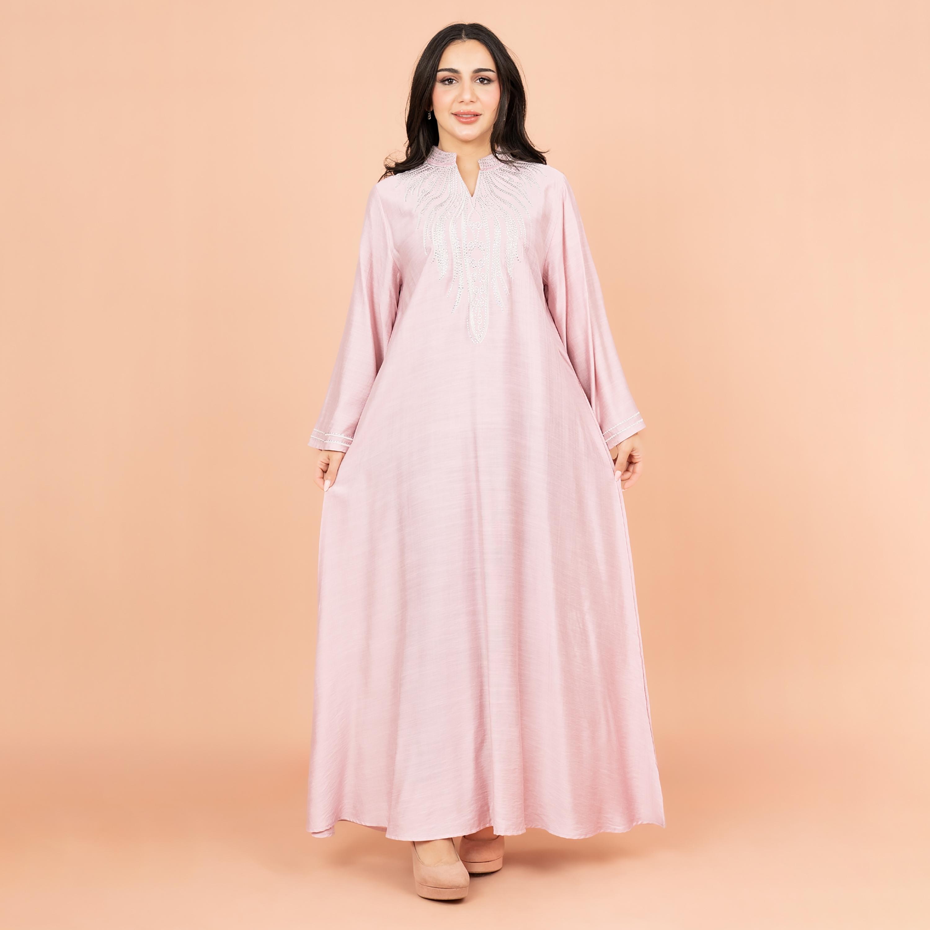 جلابية نسائية مطرزة ومزينة بياقة ماندرين من إككسا-women-arabicclothing-jalabiyas-image-5
