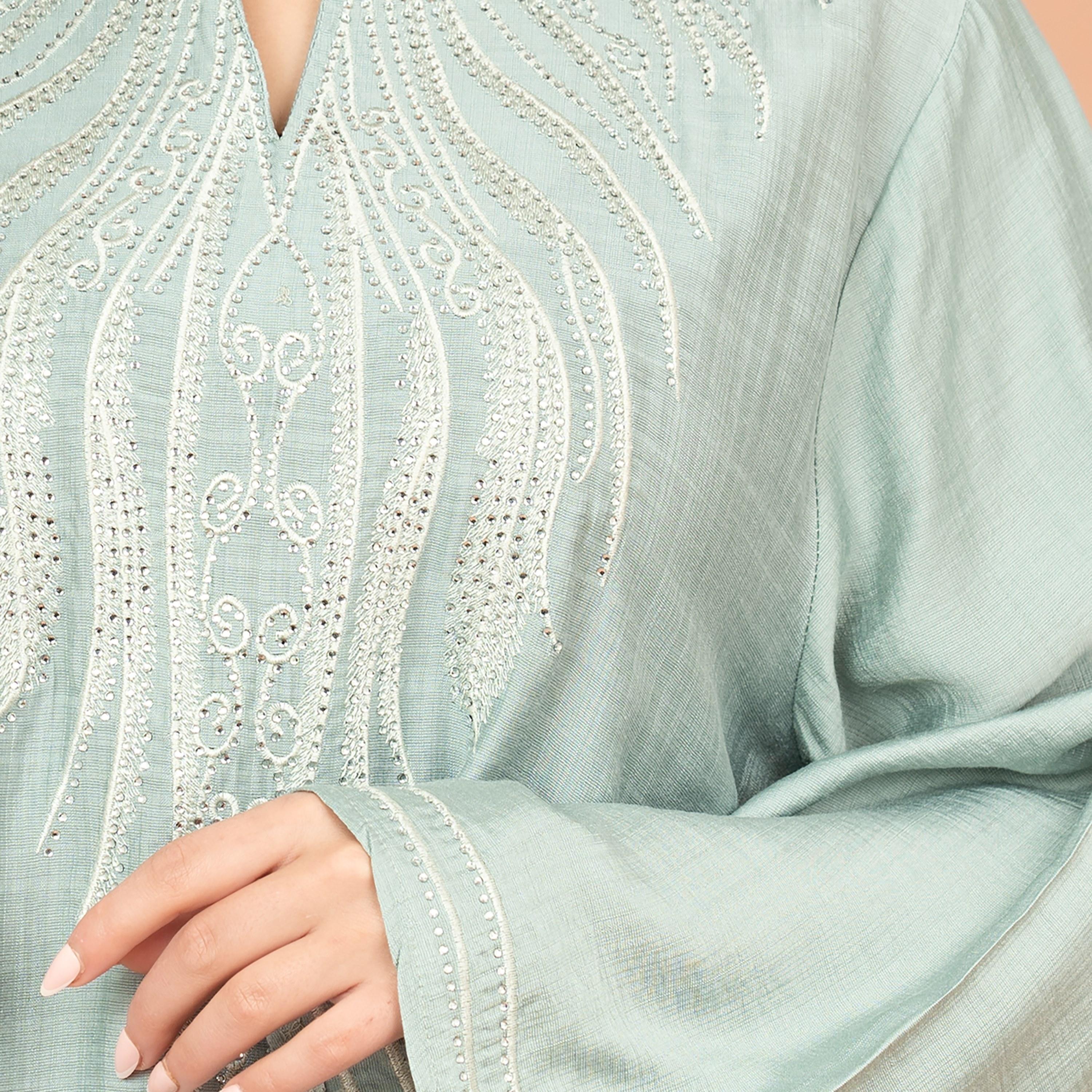 IKKXA Mandarin Collar Embellished and Embroidered Women's Jalabiya-women-arabicclothing-jalabiyas-image-2