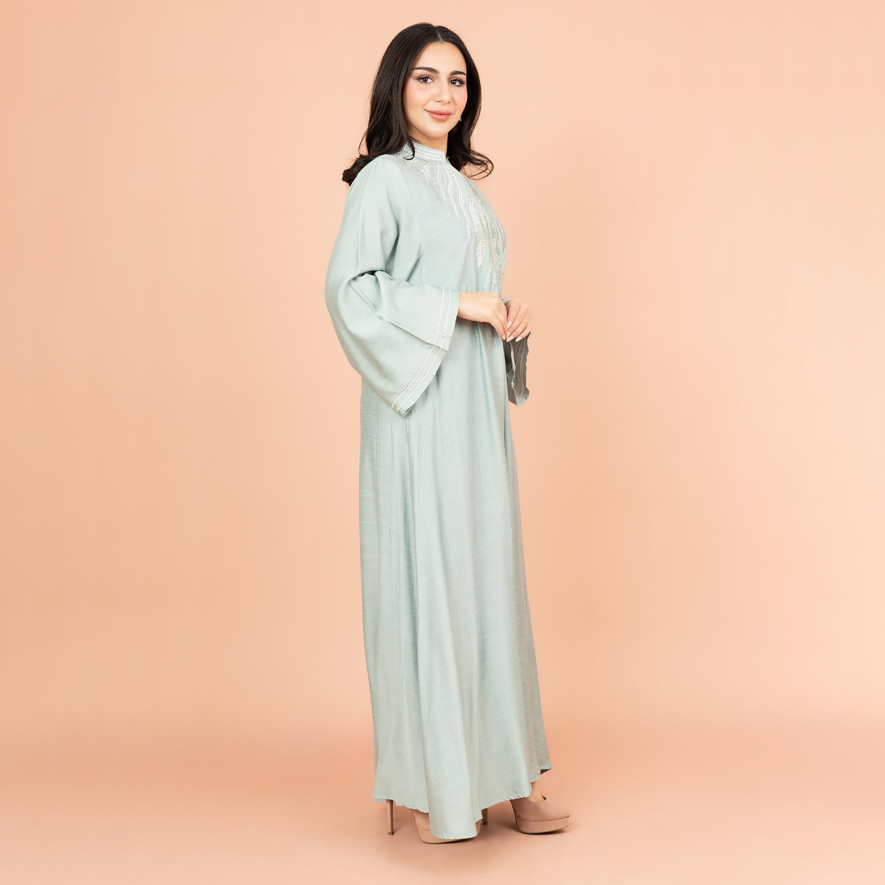 IKKXA Mandarin Collar Embellished and Embroidered Women's Jalabiya-women-arabicclothing-jalabiyas-image-3