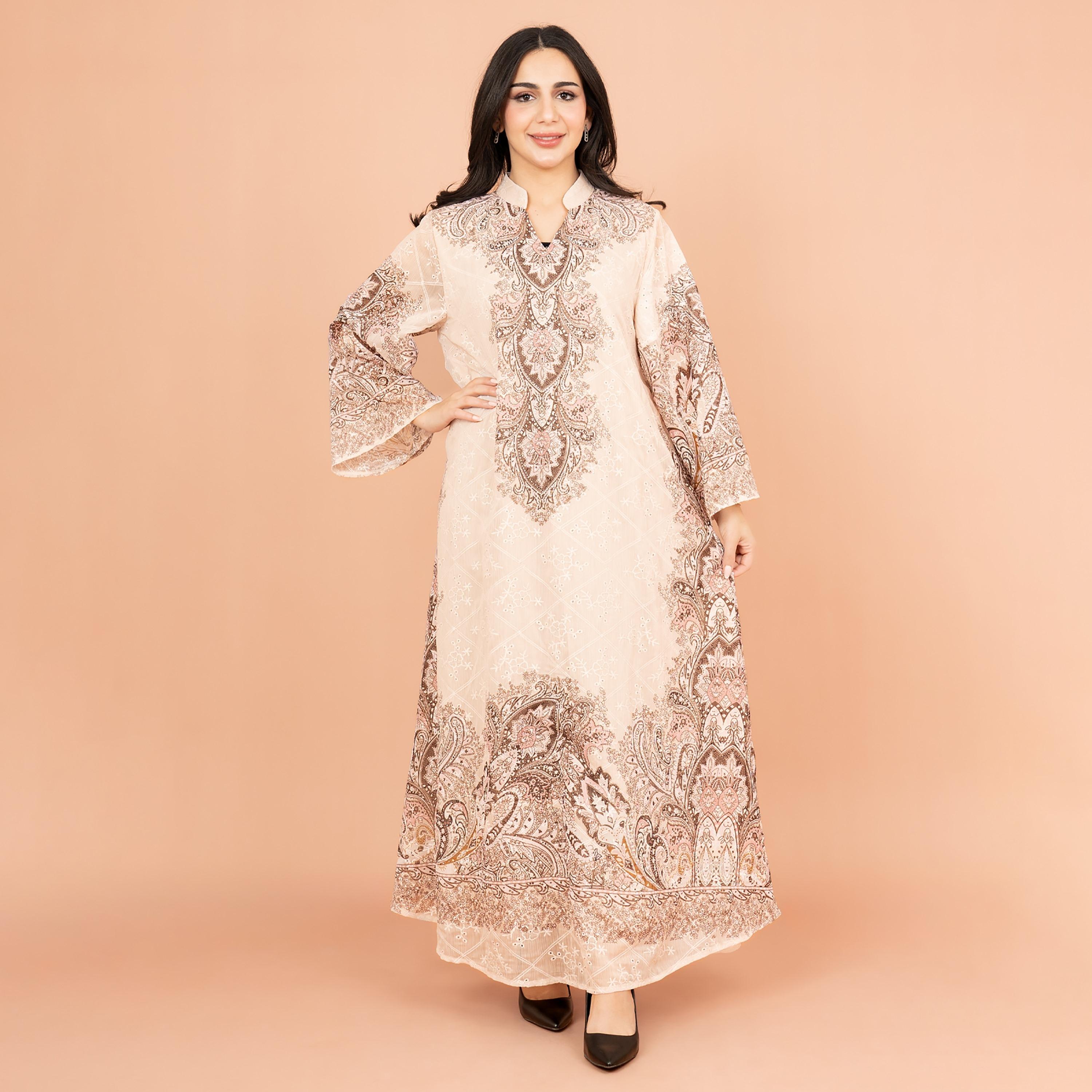 جلابية نسائية مطبوعة ومطرزة بأكمام واسعة من إككسا-women-arabicclothing-jalabiyas-image-9