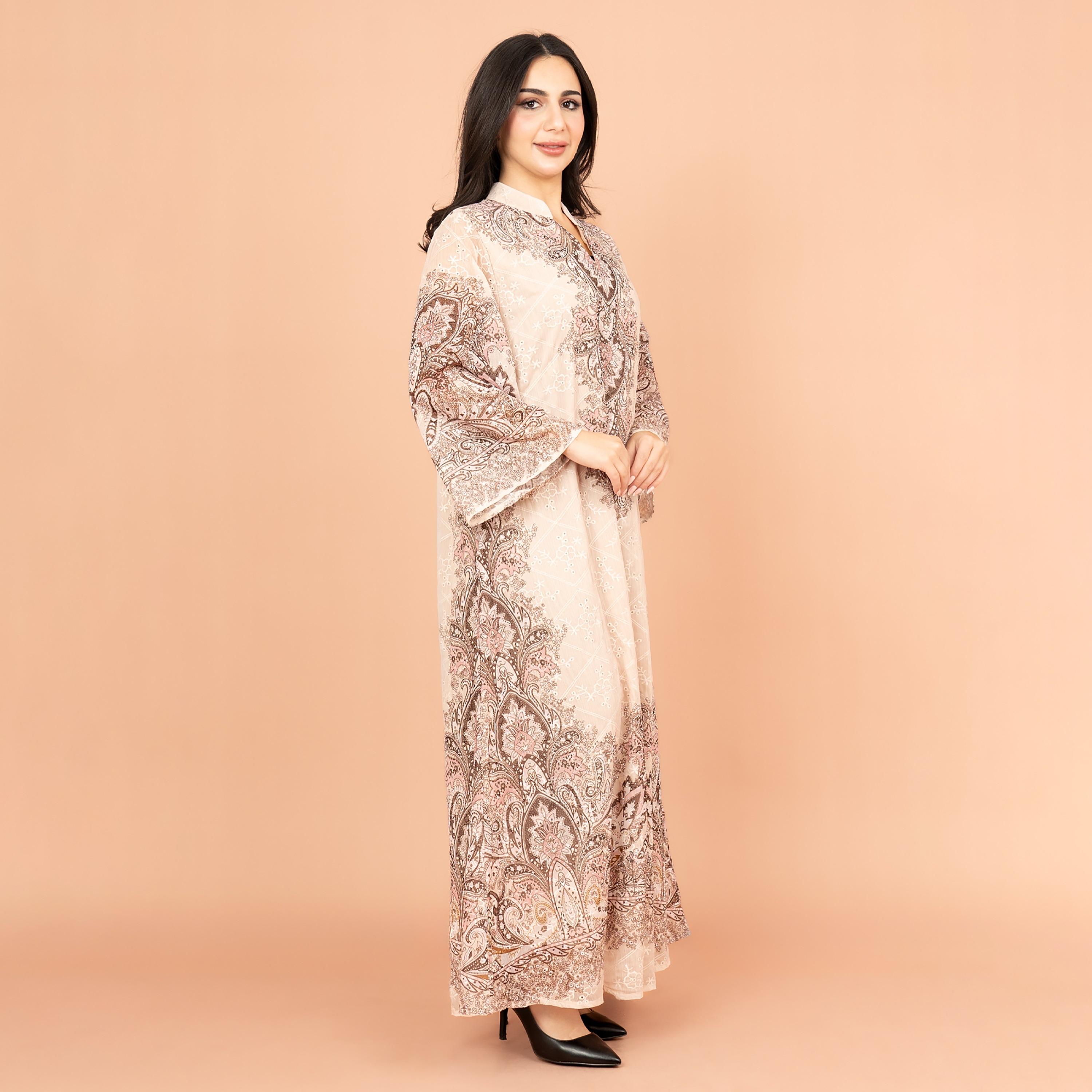 جلابية نسائية مطبوعة ومطرزة بأكمام واسعة من إككسا-women-arabicclothing-jalabiyas-image-11