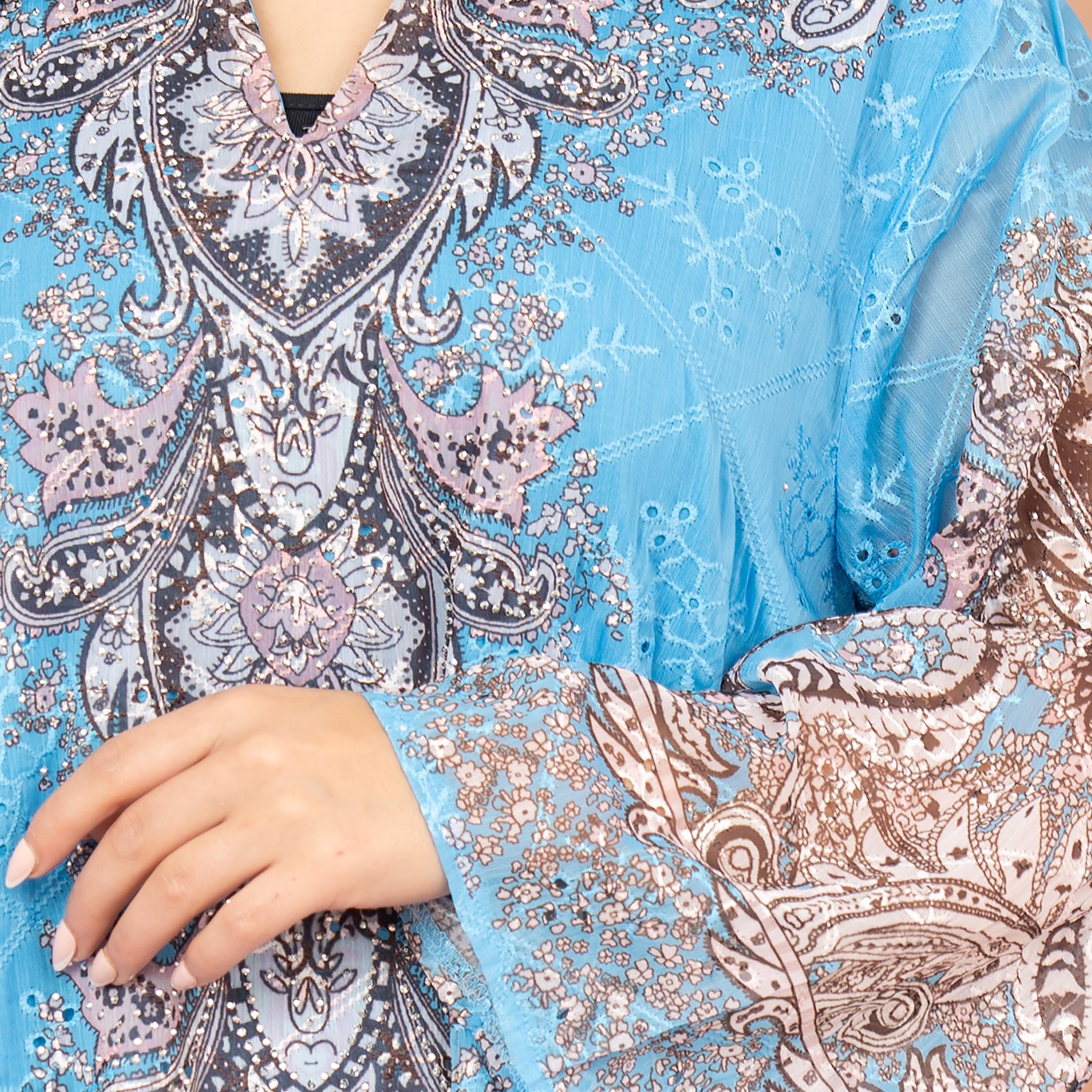 جلابية نسائية مطبوعة ومطرزة بأكمام واسعة من إككسا-women-arabicclothing-jalabiyas-image-2