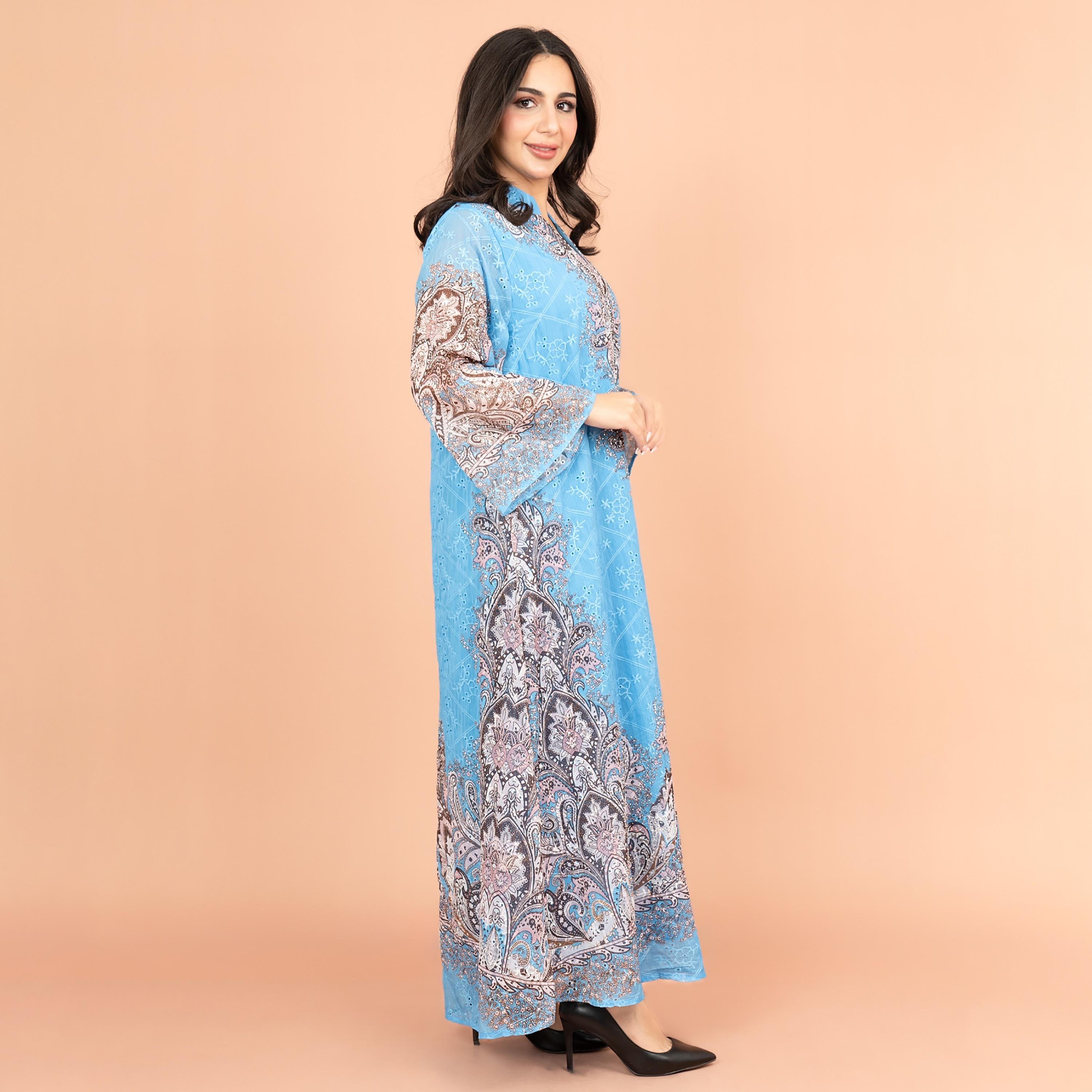 جلابية نسائية مطبوعة ومطرزة بأكمام واسعة من إككسا-women-arabicclothing-jalabiyas-image-3