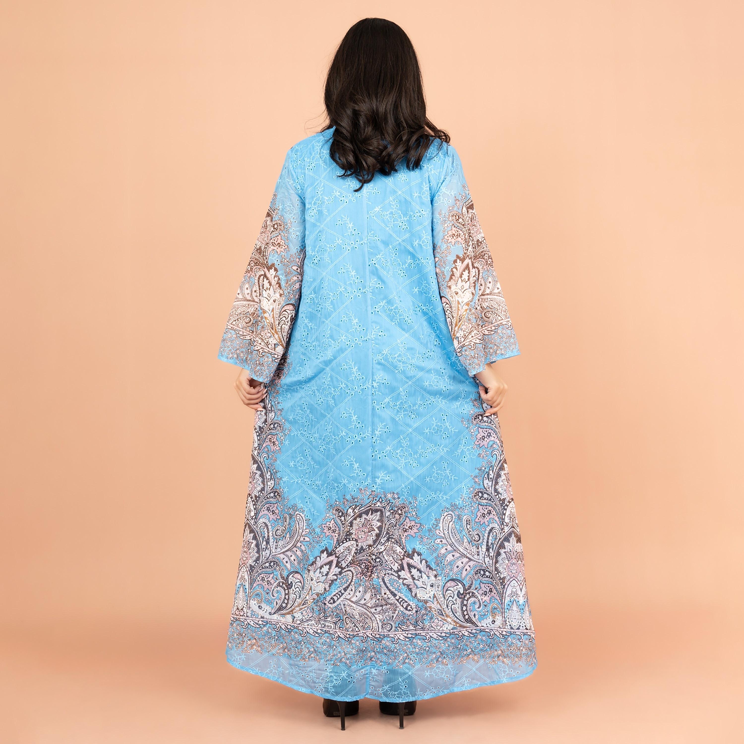 جلابية نسائية مطبوعة ومطرزة بأكمام واسعة من إككسا-women-arabicclothing-jalabiyas-image-4