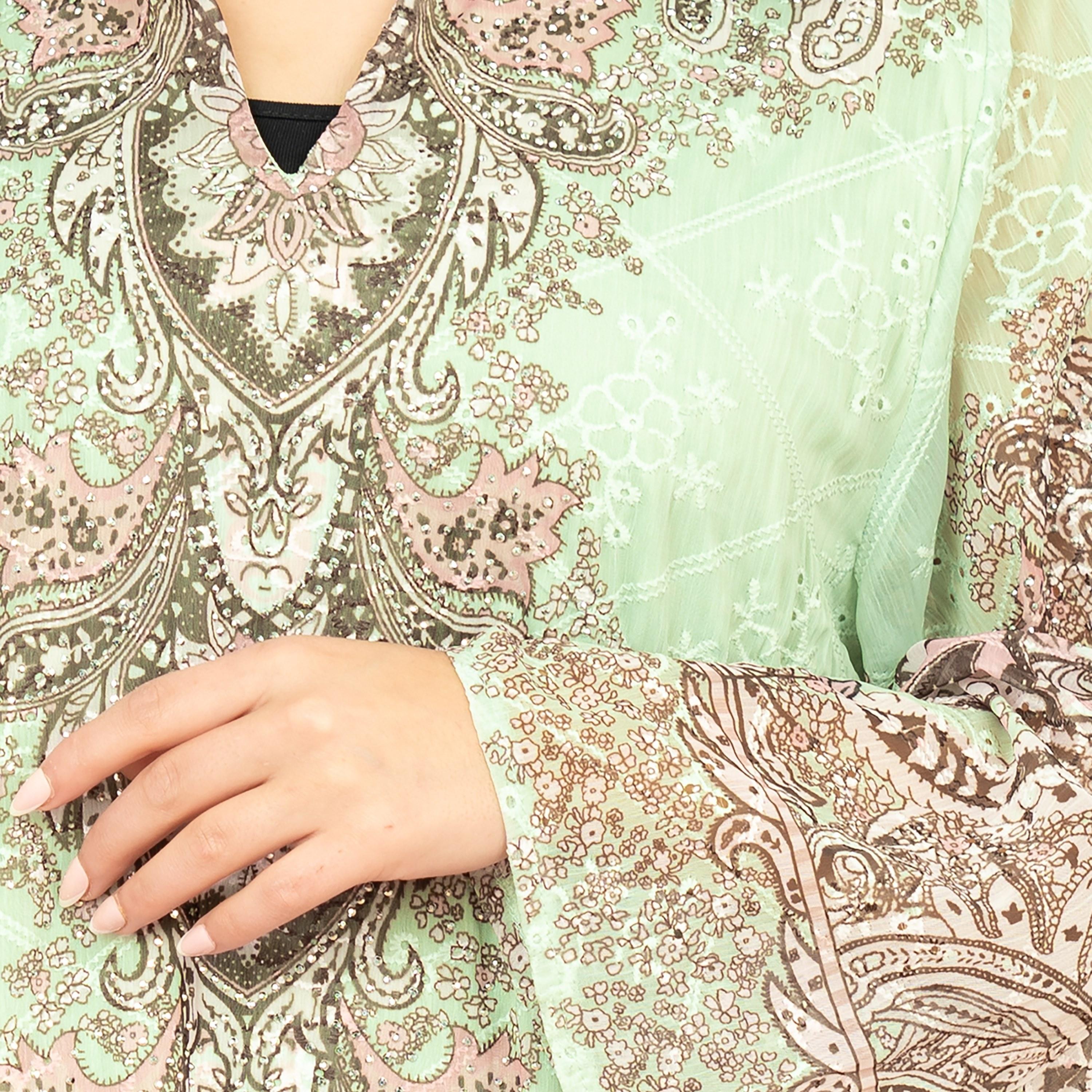 IKKXA Flared Sleeves Printed and Embroidered Women's Jalabiya-women-arabicclothing-jalabiyas-image-2
