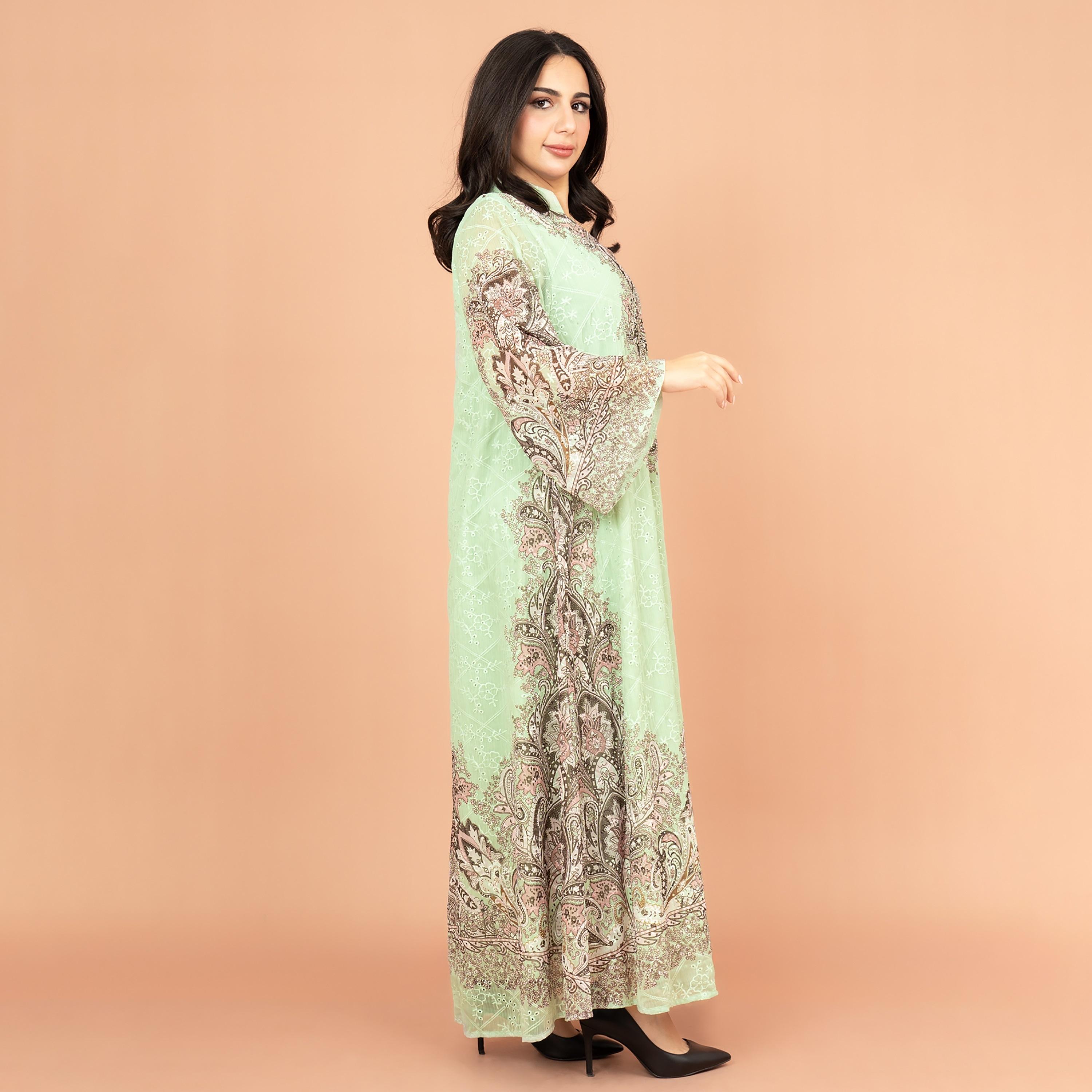 جلابية نسائية مطبوعة ومطرزة بأكمام واسعة من إككسا-women-arabicclothing-jalabiyas-image-7