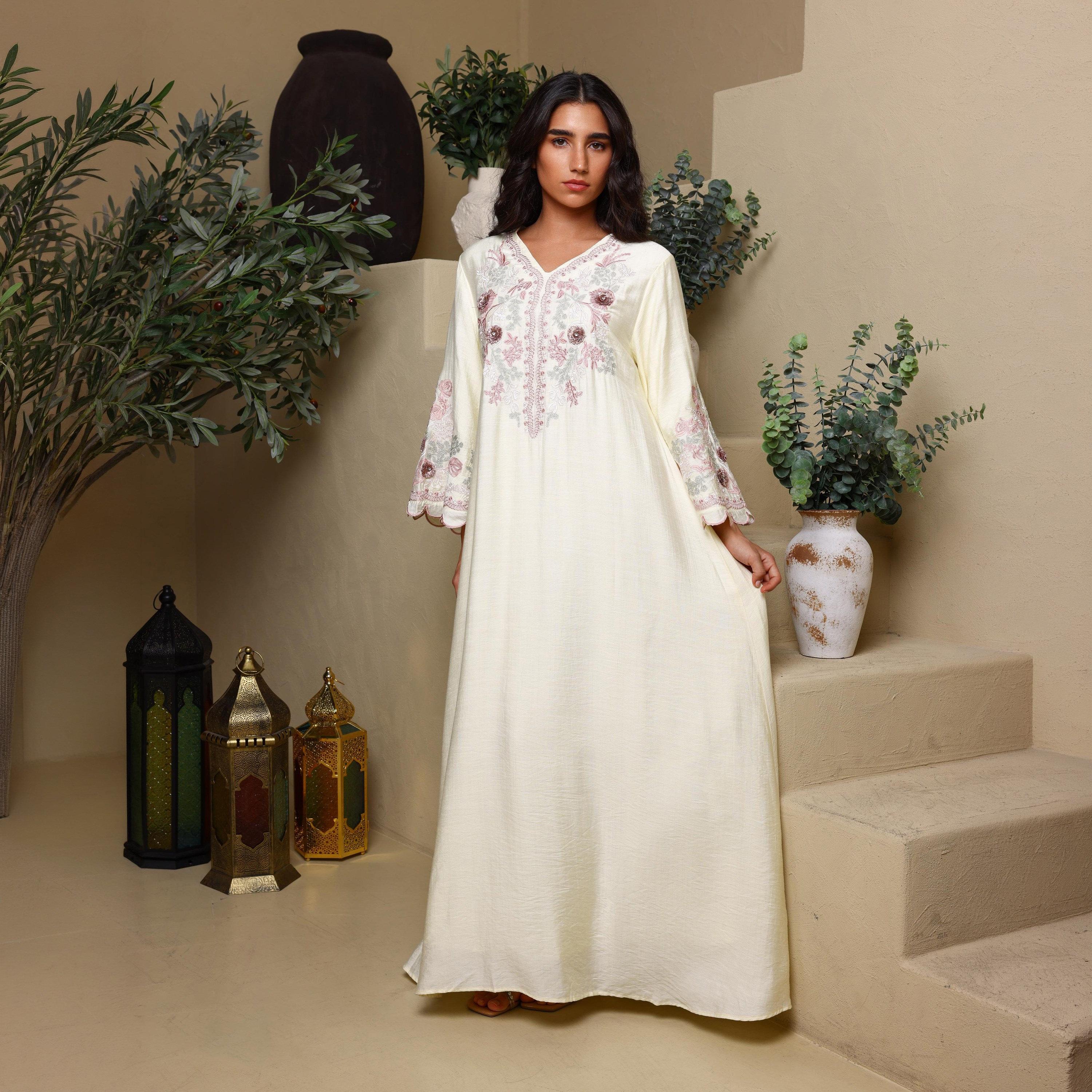 IKKXA Floral Embroidered Flared Sleeves Women's Evening Jalabiya-women-arabicclothing-jalabiyas-image-1