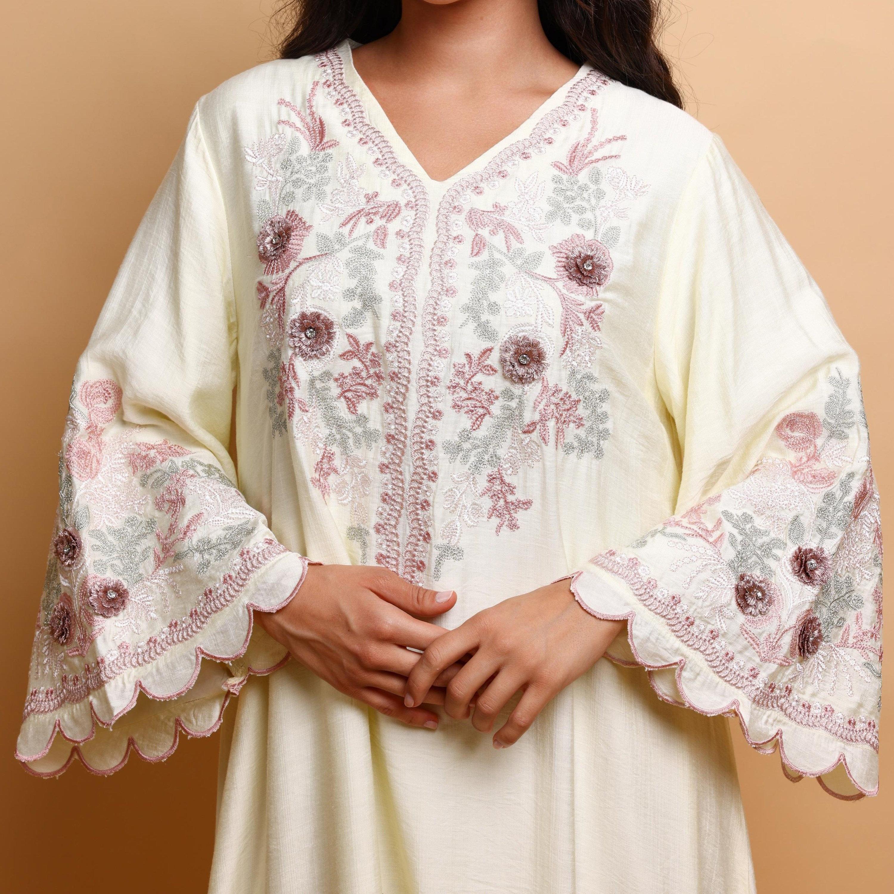 IKKXA Floral Embroidered Flared Sleeves Women's Evening Jalabiya-women-arabicclothing-jalabiyas-image-2