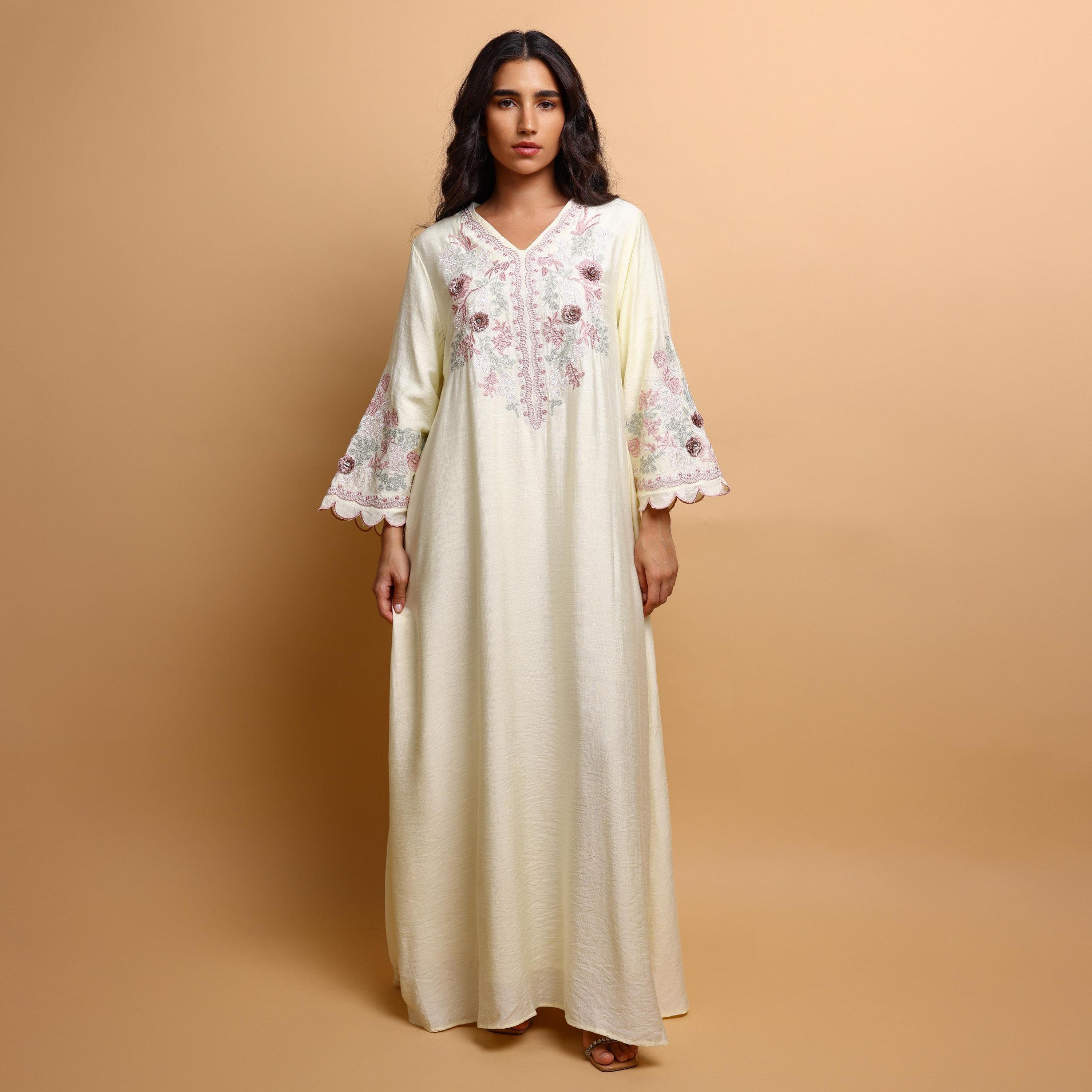 IKKXA Floral Embroidered Flared Sleeves Women's Evening Jalabiya-women-arabicclothing-jalabiyas-image-3