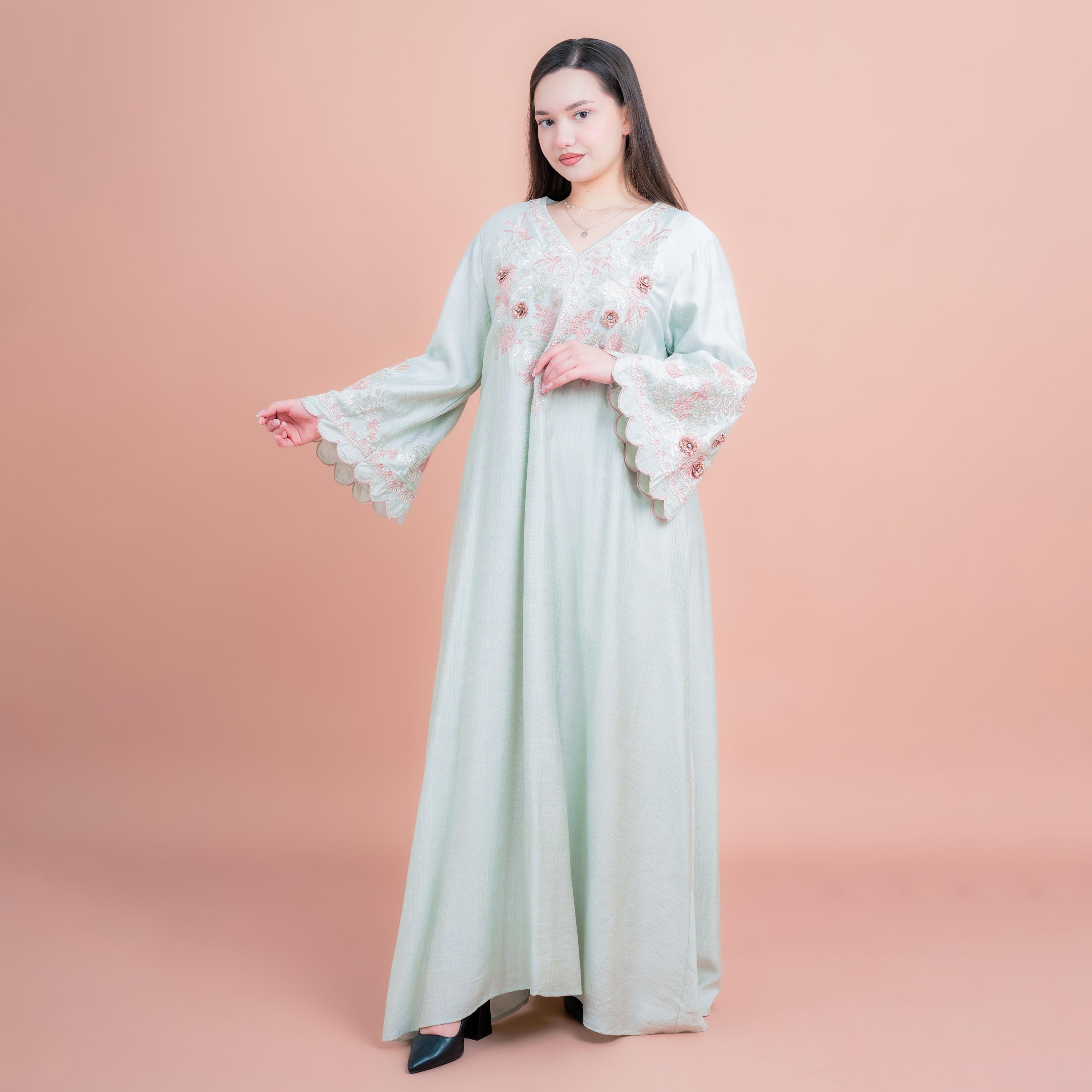 IKKXA Floral Embroidered Flared Sleeves Women's Evening Jalabiya-women-arabicclothing-jalabiyas-image-1