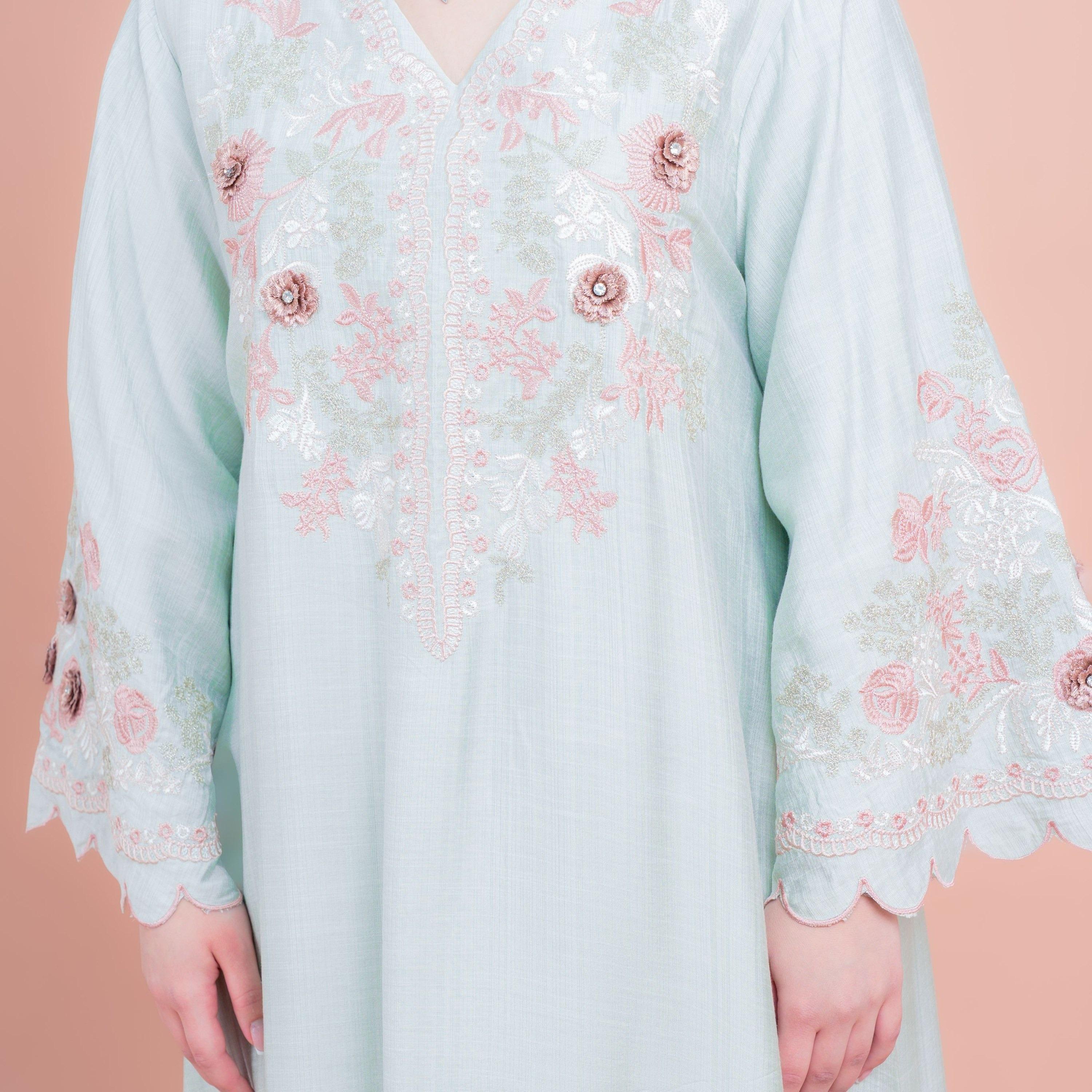 IKKXA Floral Embroidered Flared Sleeves Women's Evening Jalabiya-women-arabicclothing-jalabiyas-image-2