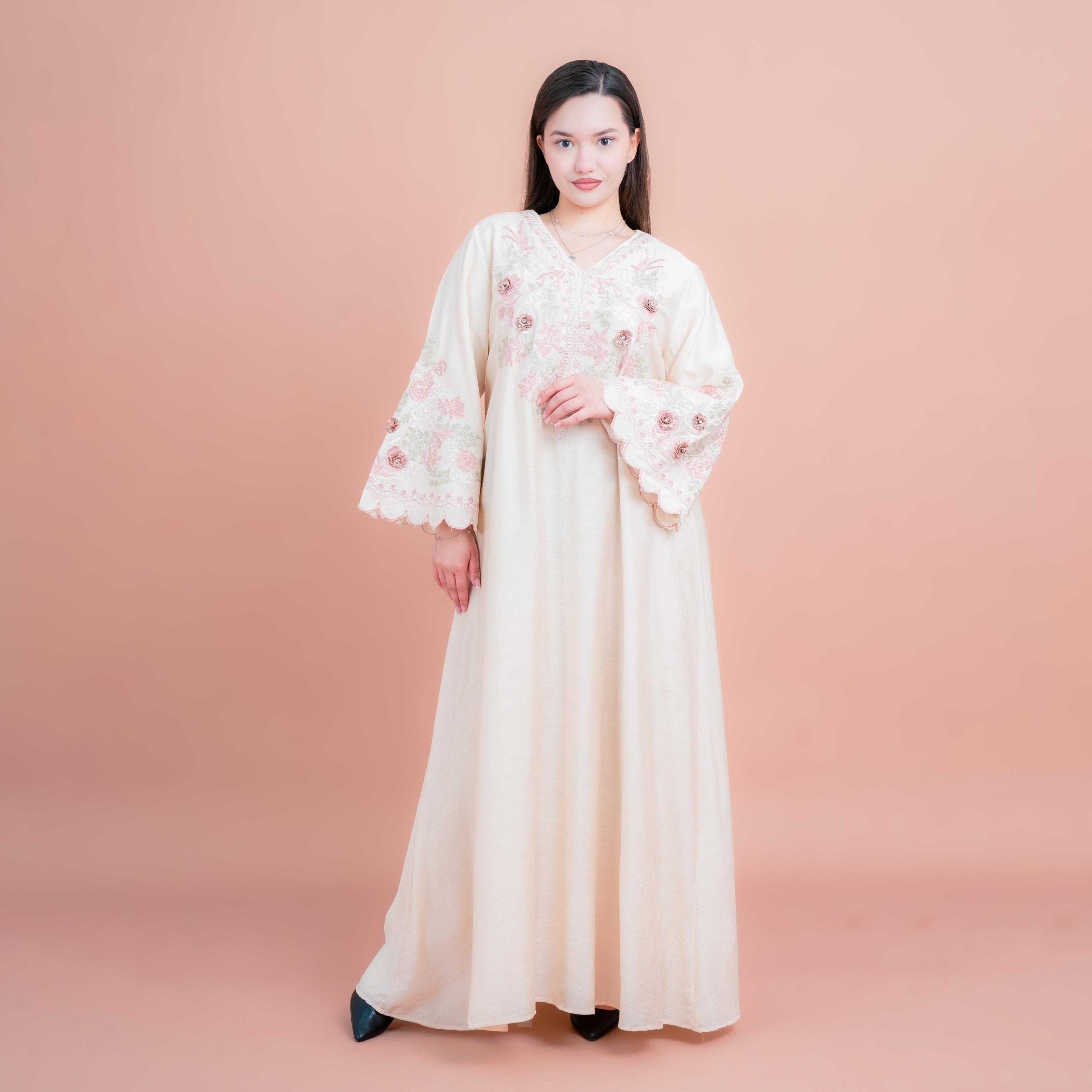 IKKXA Floral Embroidered Flared Sleeves Women's Evening Jalabiya-women-arabicclothing-jalabiyas-image-1