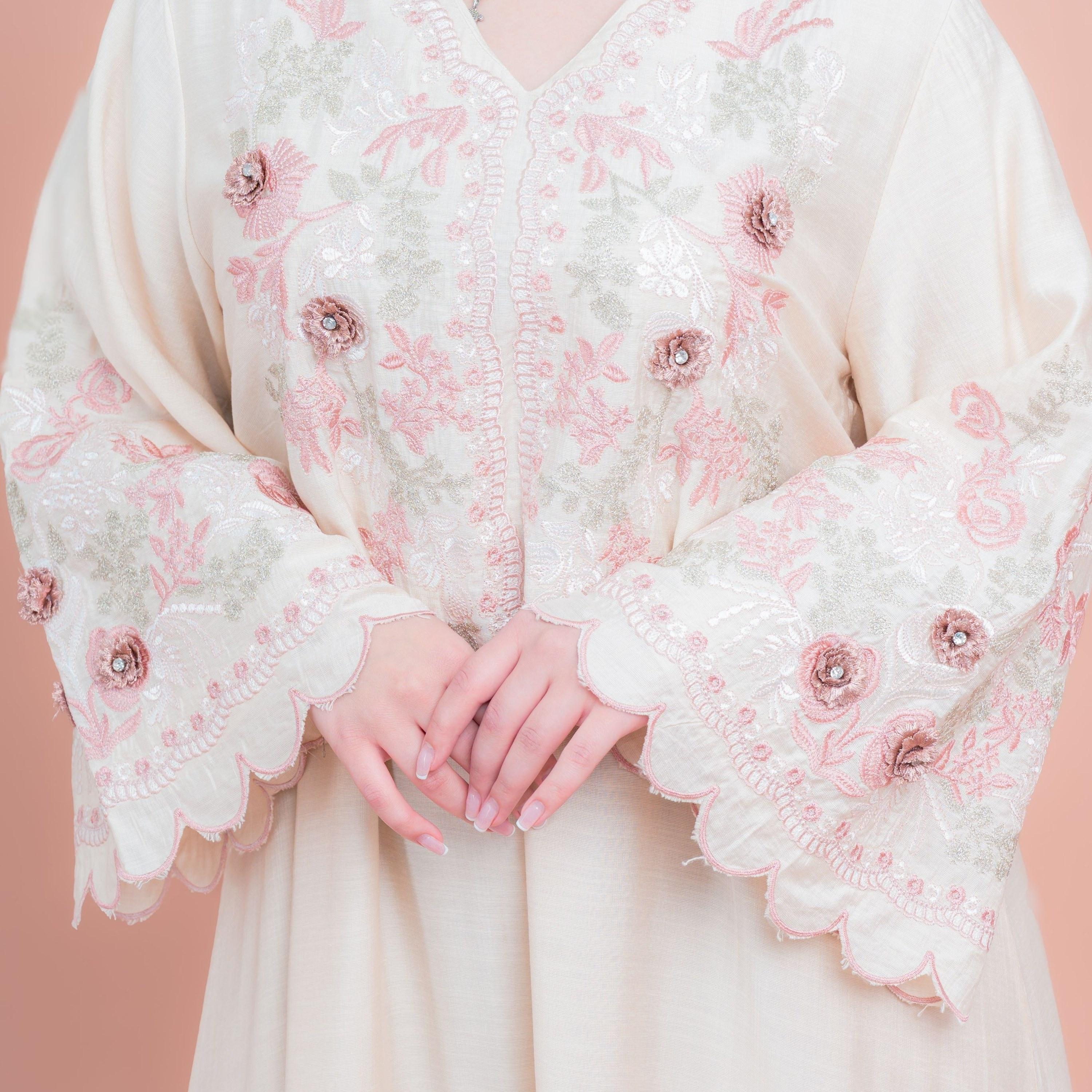 IKKXA Floral Embroidered Flared Sleeves Women's Evening Jalabiya-women-arabicclothing-jalabiyas-image-2