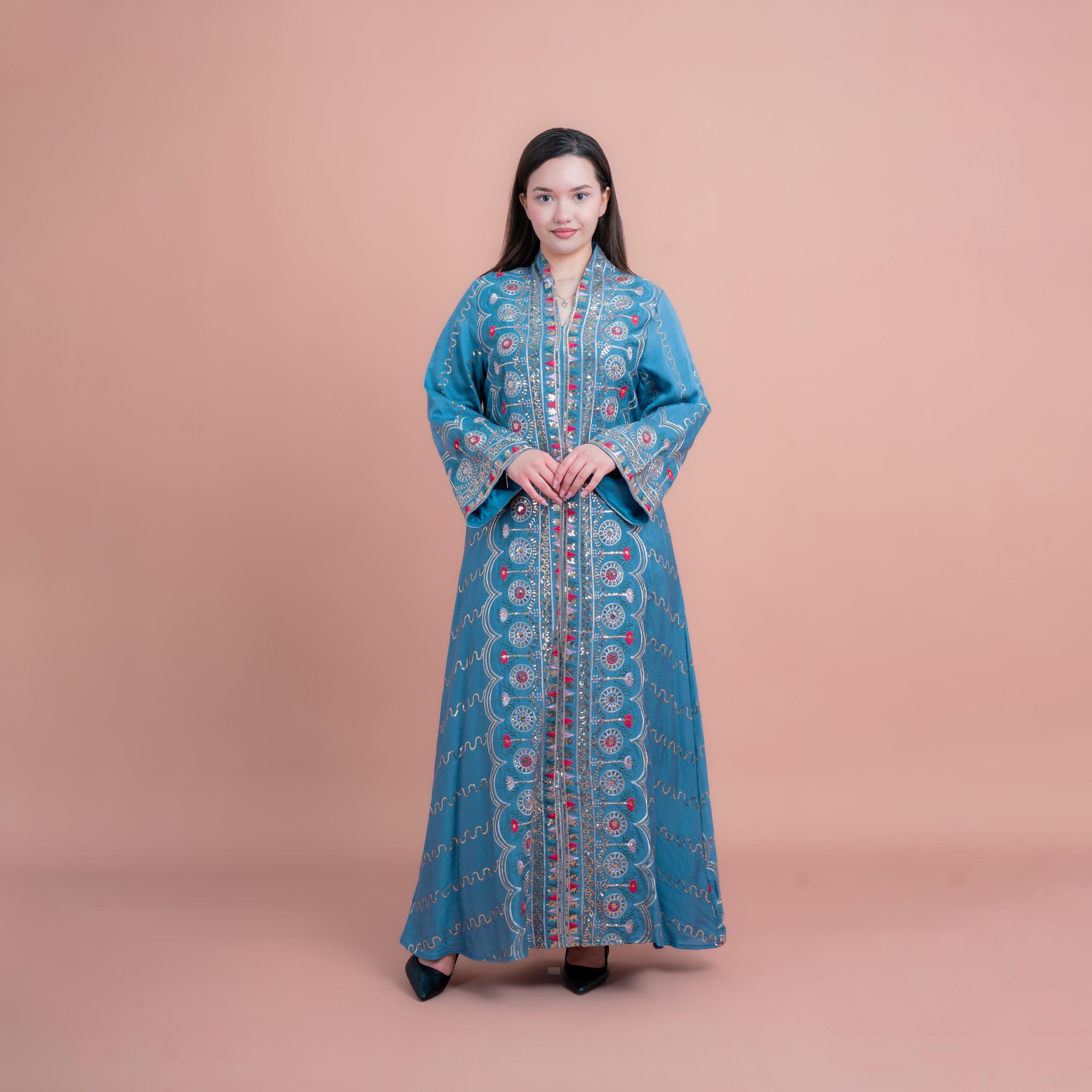 IKKXA Embroidered & Sequined Mandarin Neck Wide Sleeves Women's Evening Jalabiya-women-arabicclothing-jalabiyas-image-1