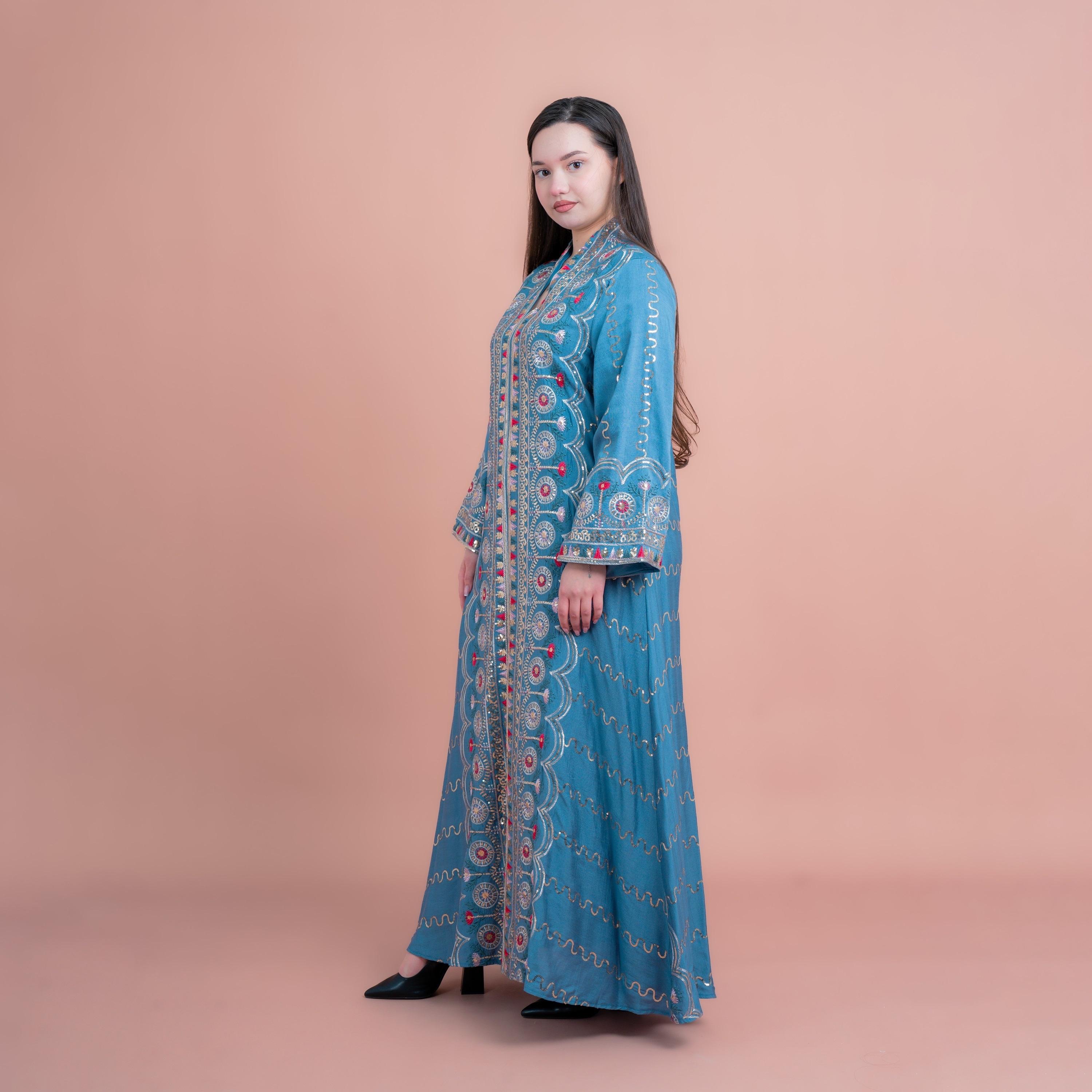 IKKXA Embroidered & Sequined Mandarin Neck Wide Sleeves Women's Evening Jalabiya-women-arabicclothing-jalabiyas-image-3
