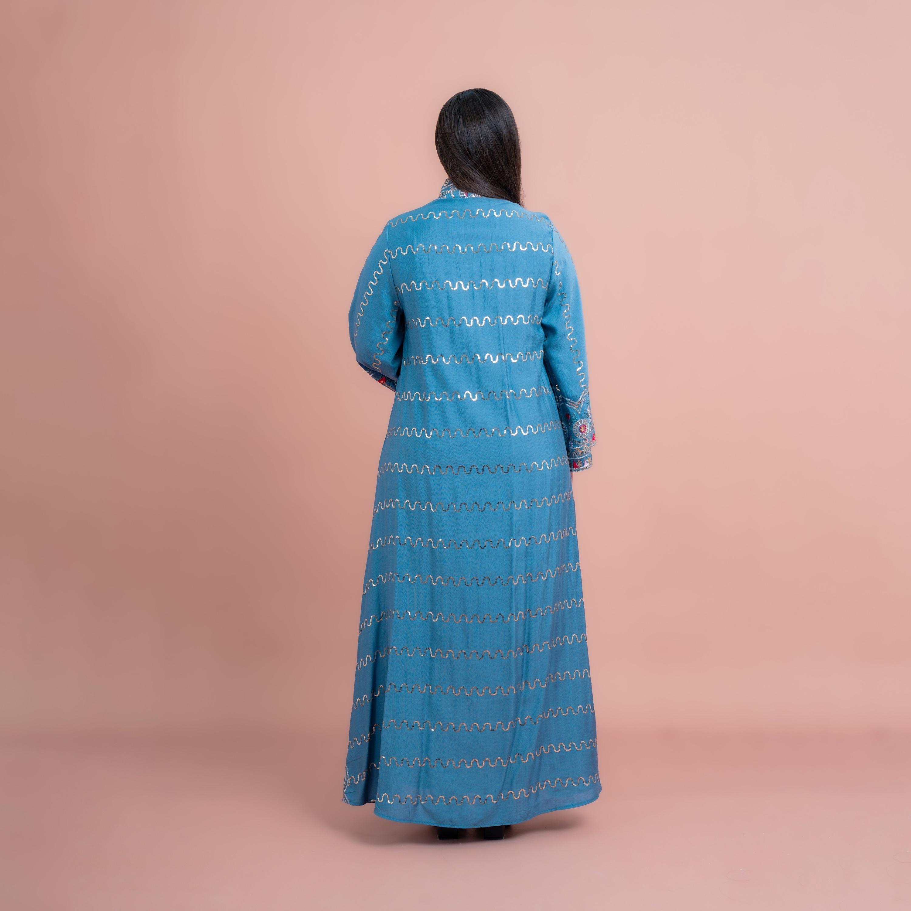 IKKXA Embroidered & Sequined Mandarin Neck Wide Sleeves Women's Evening Jalabiya-women-arabicclothing-jalabiyas-image-4