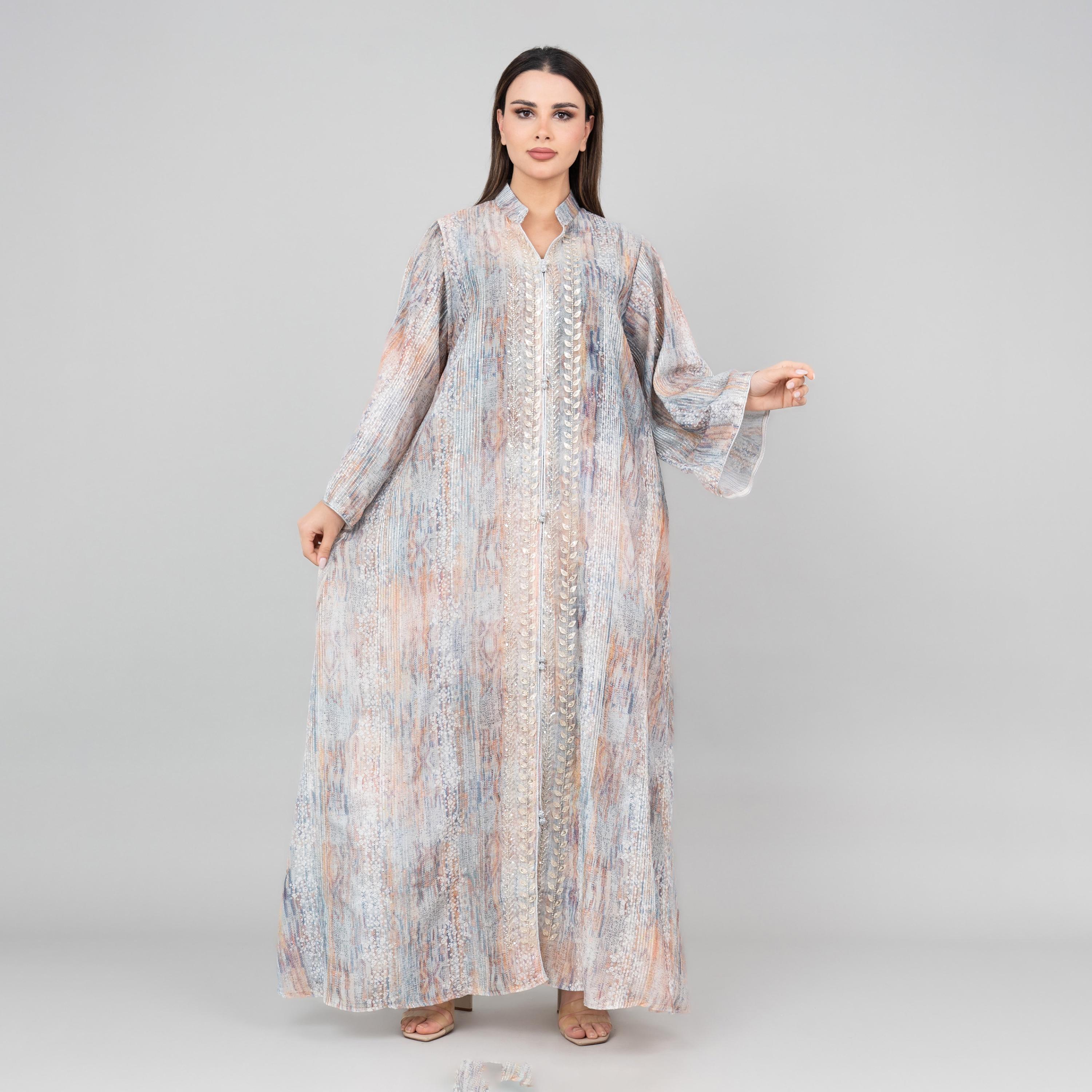 IKKXA Bead Work Mandarin Collar Wide Sleeves Women's Jalabiya-women-arabicclothing-jalabiyas-image-1