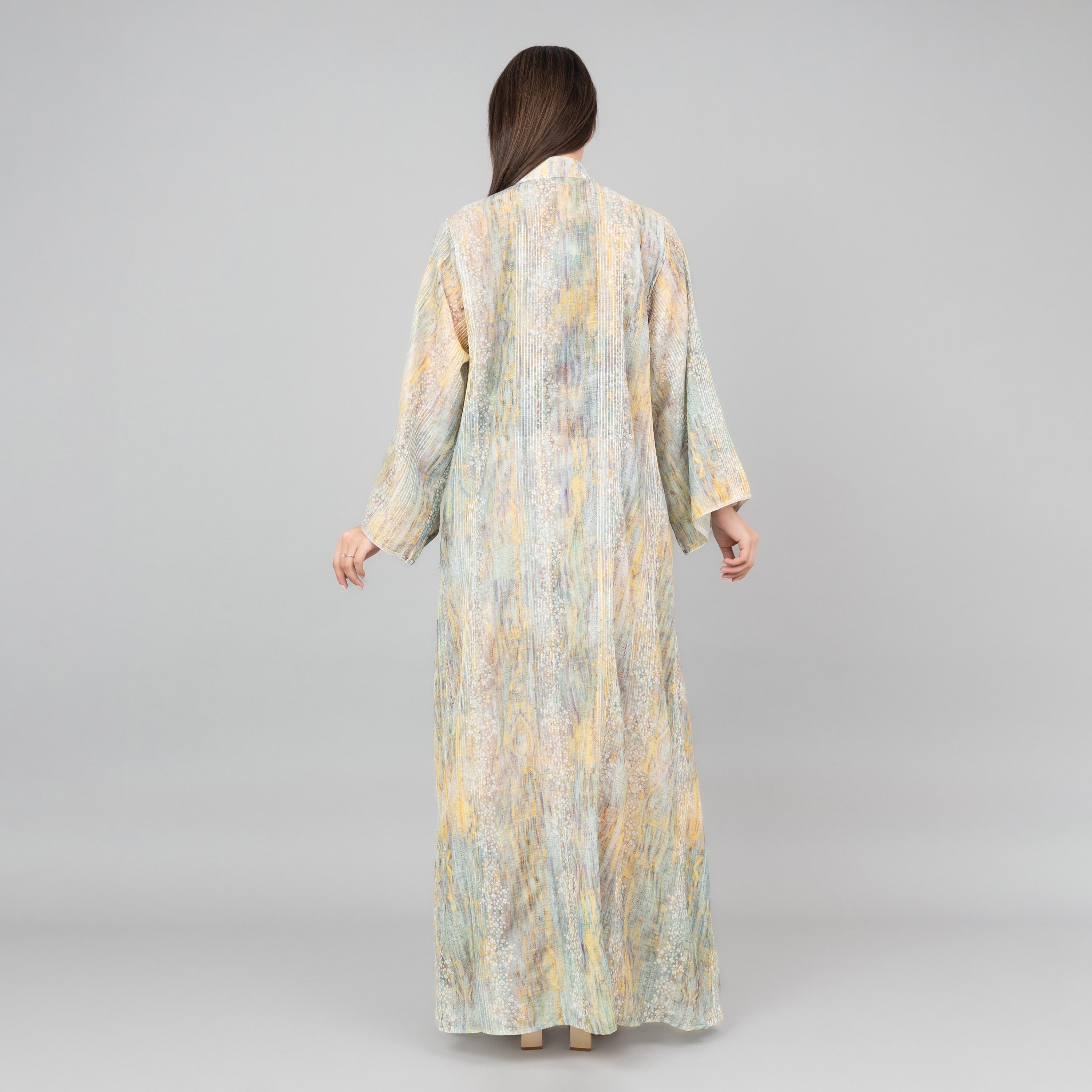 جلابية بأكمام واسعة وياقة ماندرين ومزينة بالخرز للنساء من اي كيه كيه اكس ايه-women-arabicclothing-jalabiyas-image-4