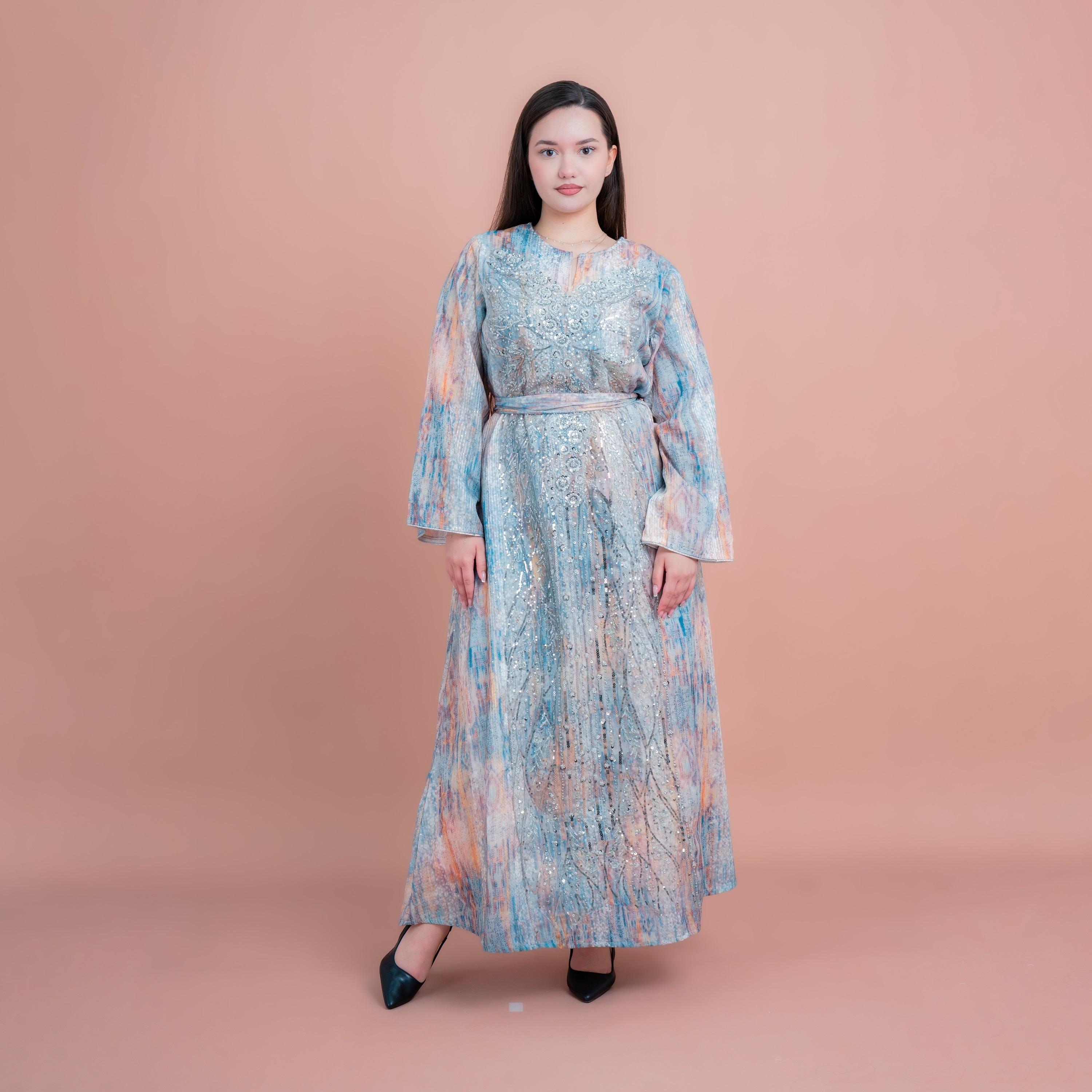 IKKXA Sequined & Beaded Women's Evening Belted Jalabiya-women-arabicclothing-jalabiyas-image-1