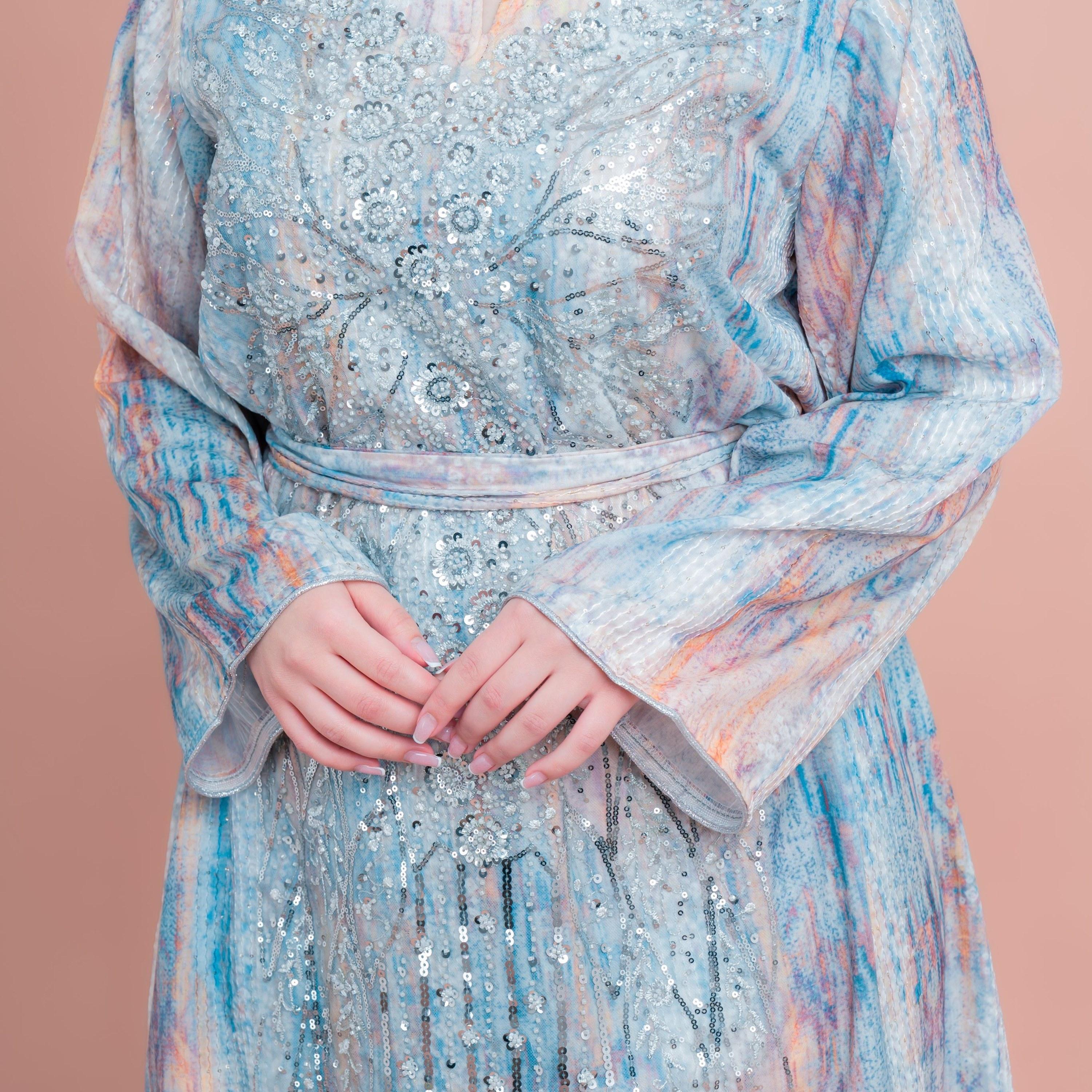 IKKXA Sequined & Beaded Women's Evening Belted Jalabiya-women-arabicclothing-jalabiyas-image-2