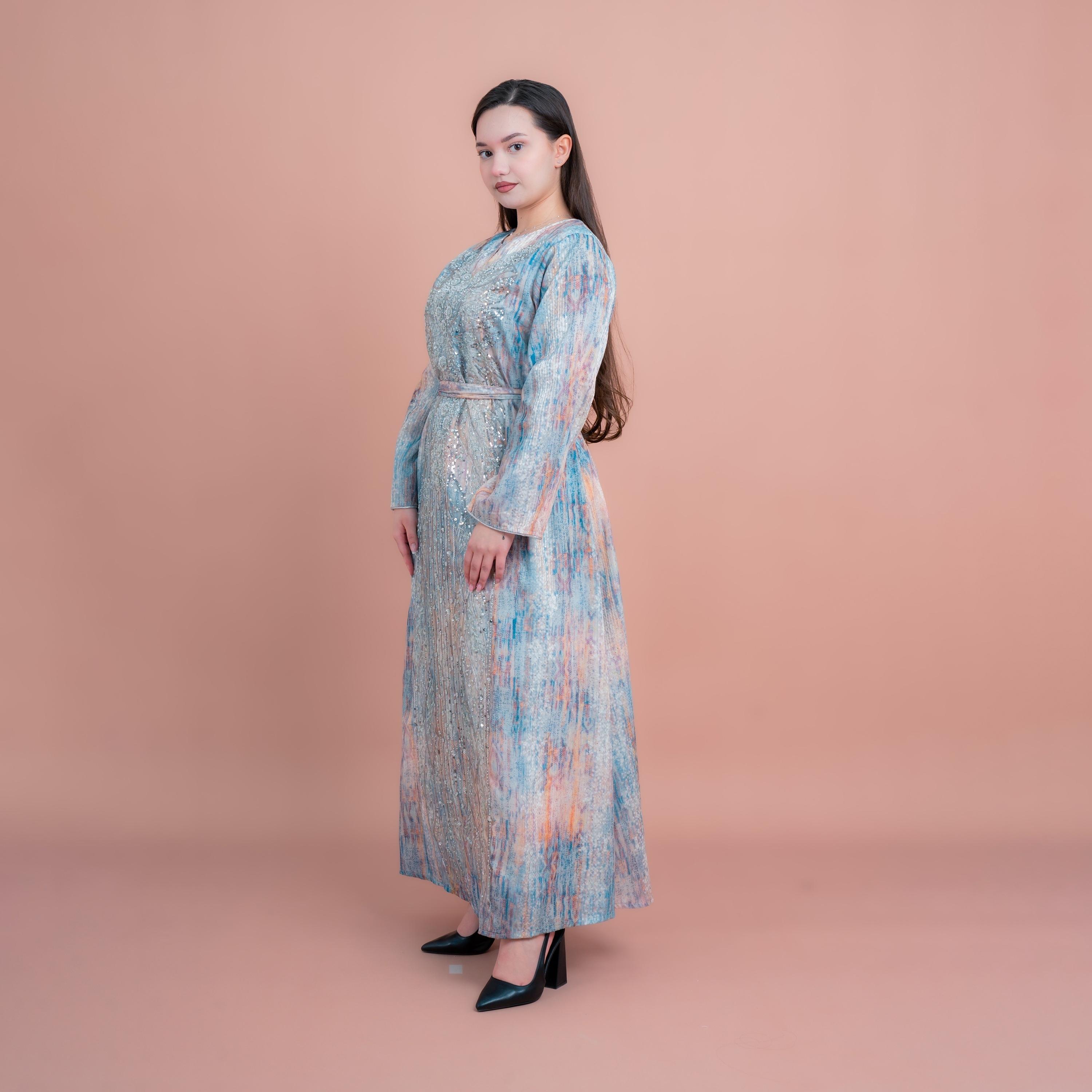 IKKXA Sequined & Beaded Women's Evening Belted Jalabiya-women-arabicclothing-jalabiyas-image-3