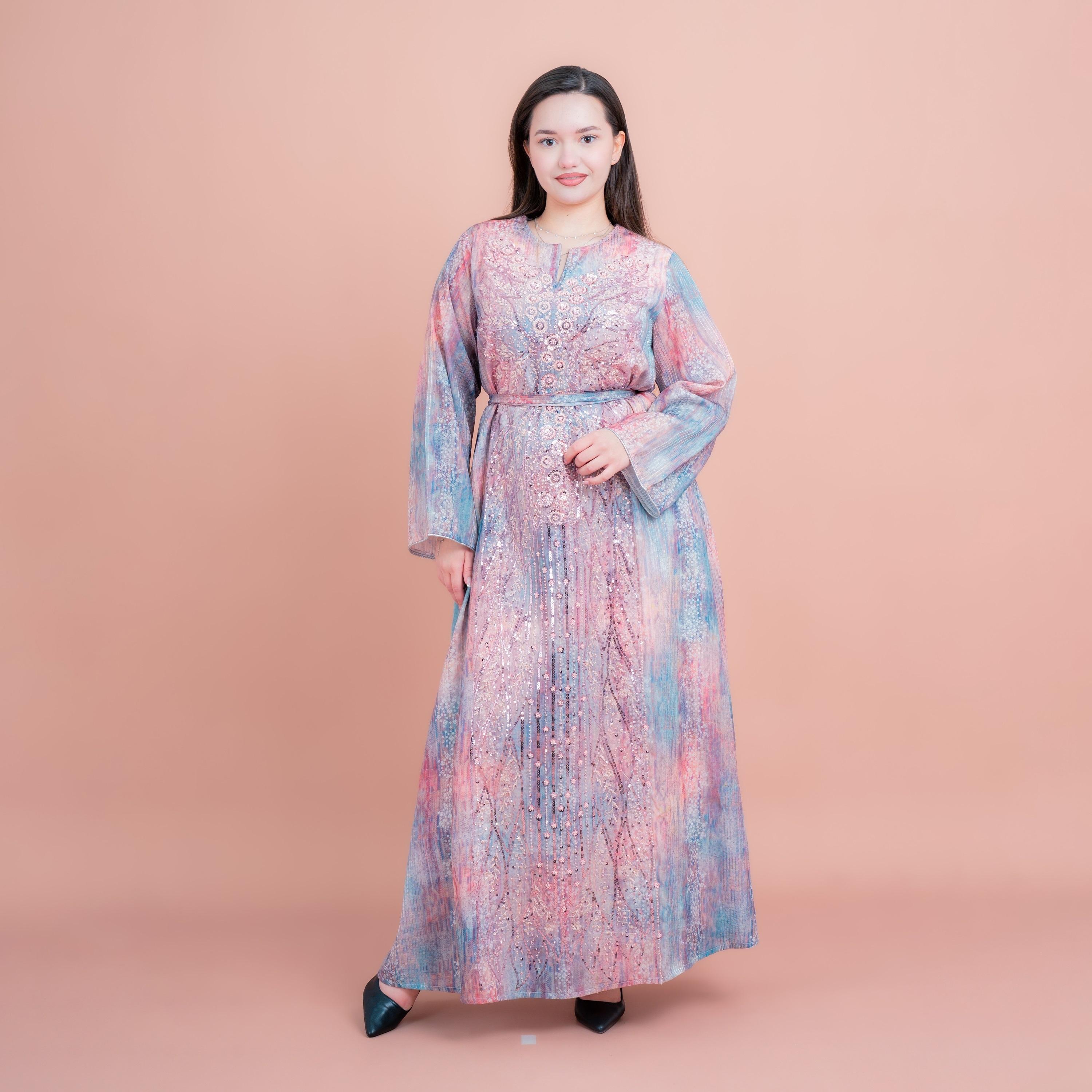 IKKXA Sequined & Beaded Women's Evening Belted Jalabiya-women-arabicclothing-jalabiyas-image-1