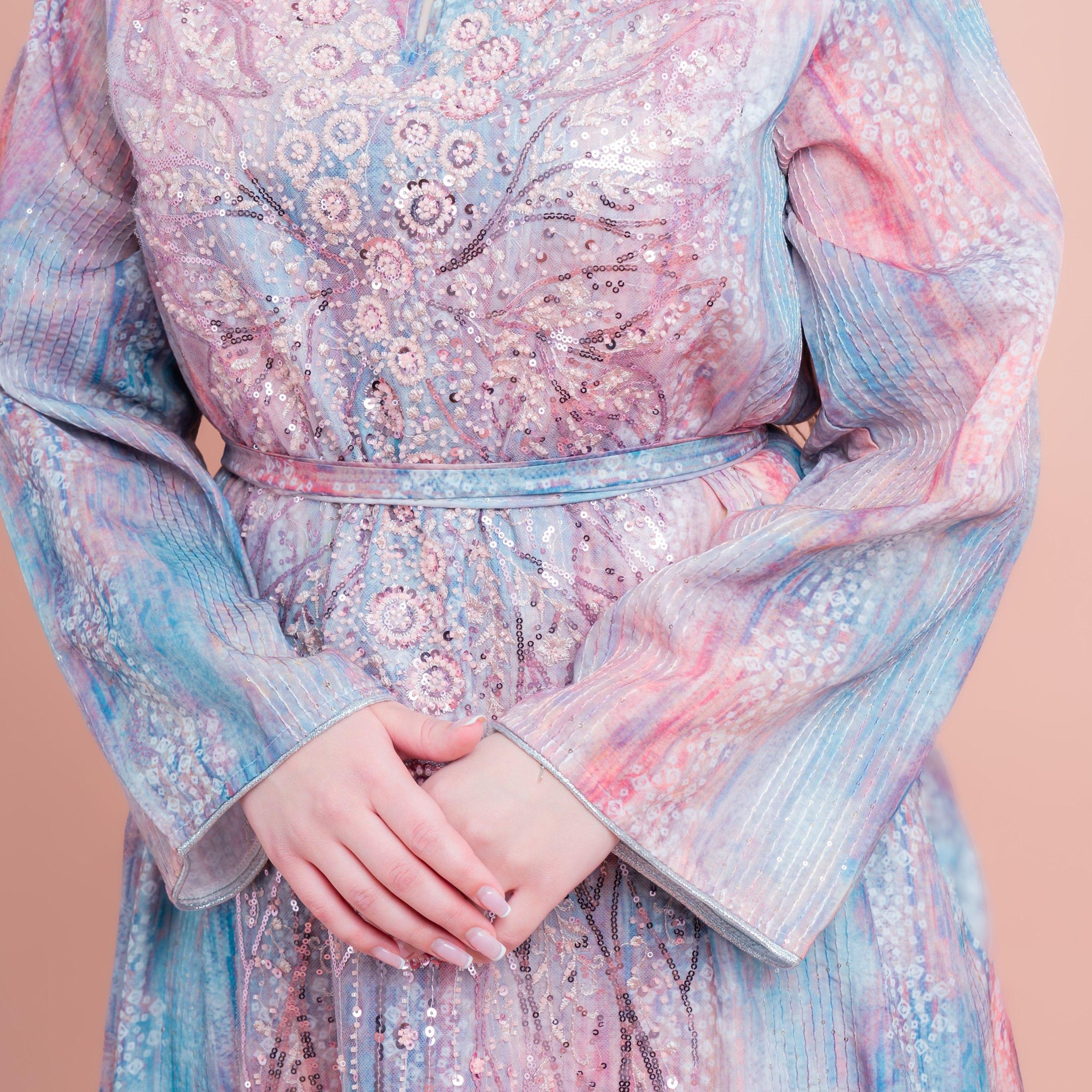 IKKXA Sequined & Beaded Women's Evening Belted Jalabiya-women-arabicclothing-jalabiyas-image-2