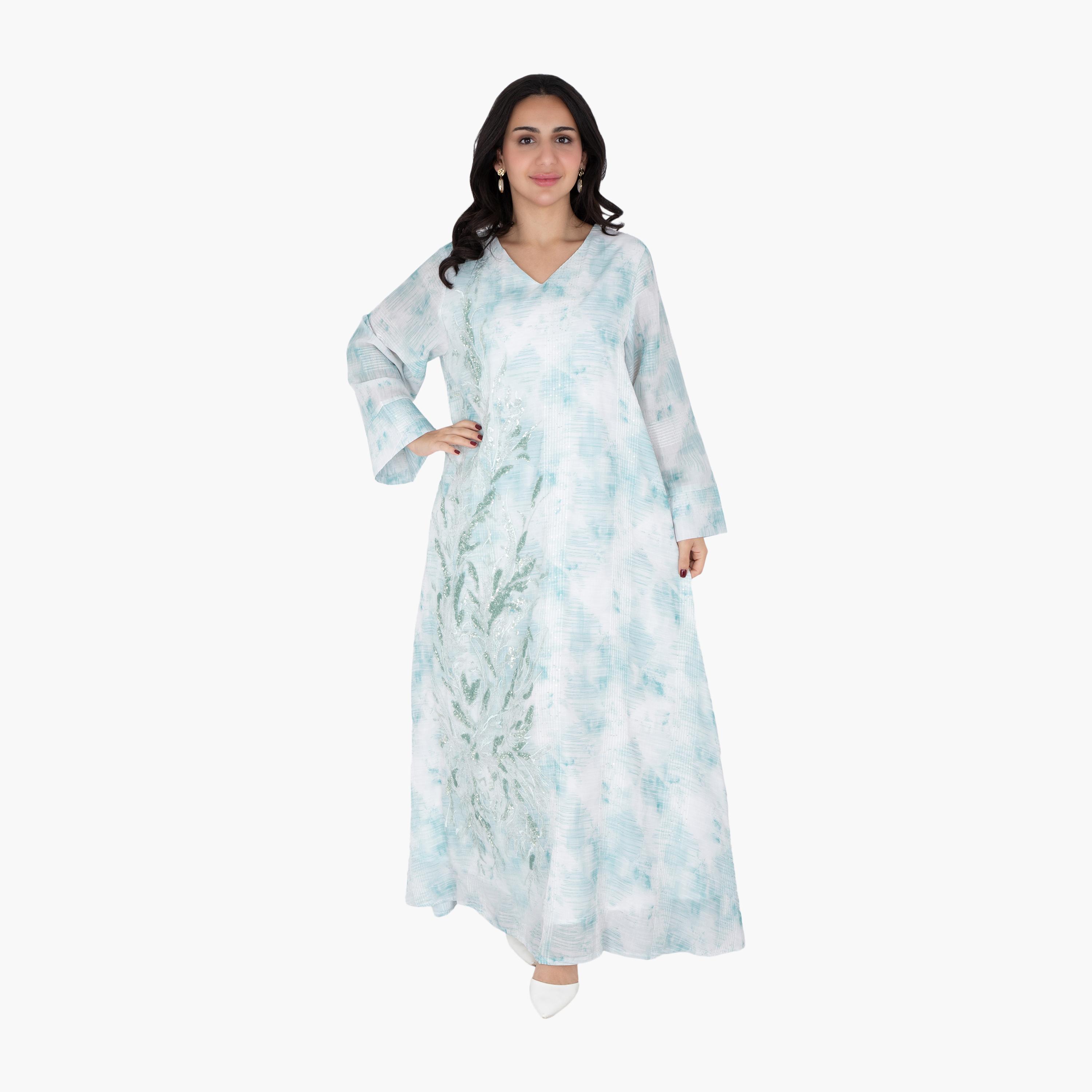 IKKXA Beaded & Tie-Dye Wide Sleeves Women's Evening Jalabiya-women-arabicclothing-jalabiyas-image-11