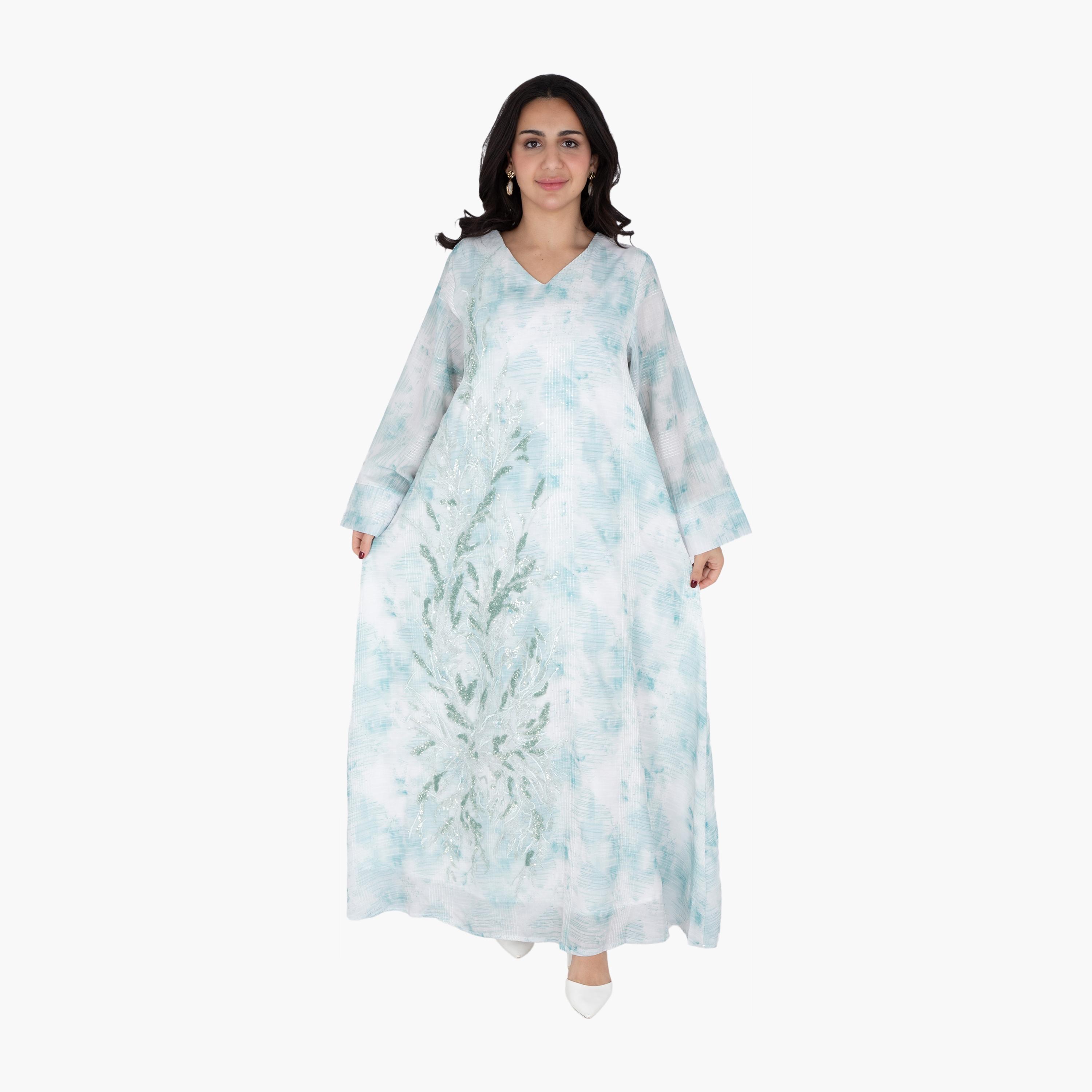 IKKXA Beaded & Tie-Dye Wide Sleeves Women's Evening Jalabiya-women-arabicclothing-jalabiyas-image-13