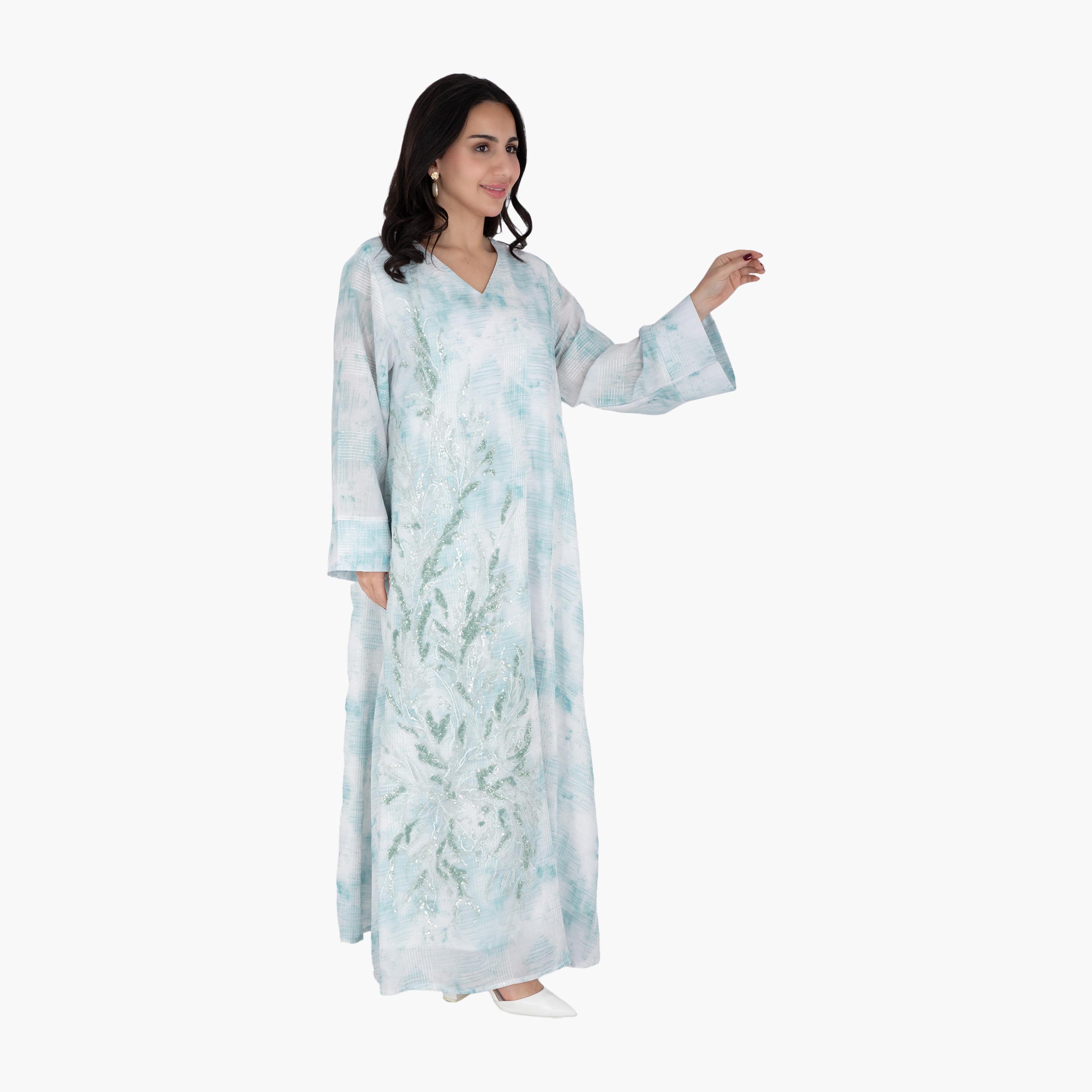 IKKXA Beaded & Tie-Dye Wide Sleeves Women's Evening Jalabiya-women-arabicclothing-jalabiyas-image-14