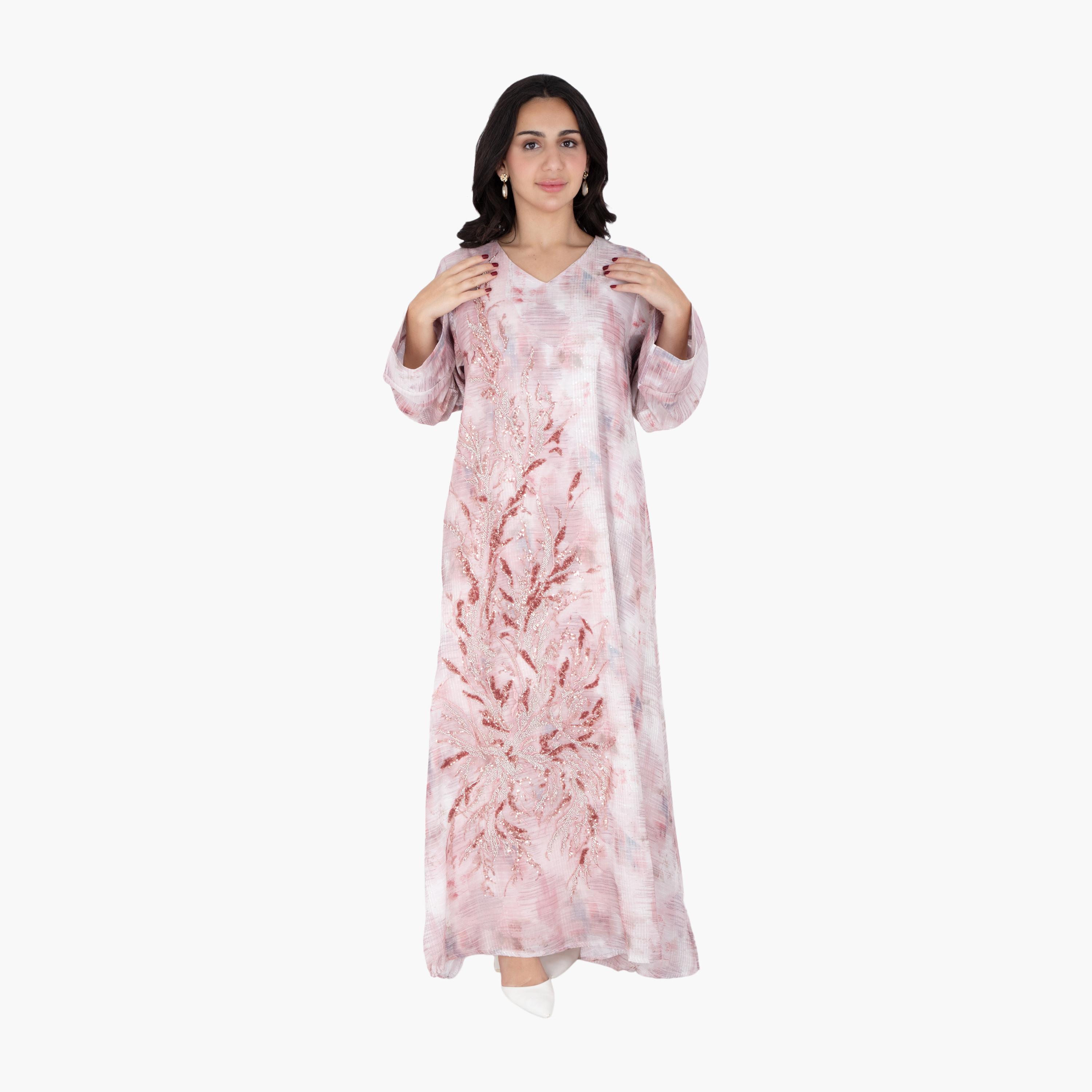 IKKXA Beaded & Tie-Dye Wide Sleeves Women's Evening Jalabiya-women-arabicclothing-jalabiyas-image-8