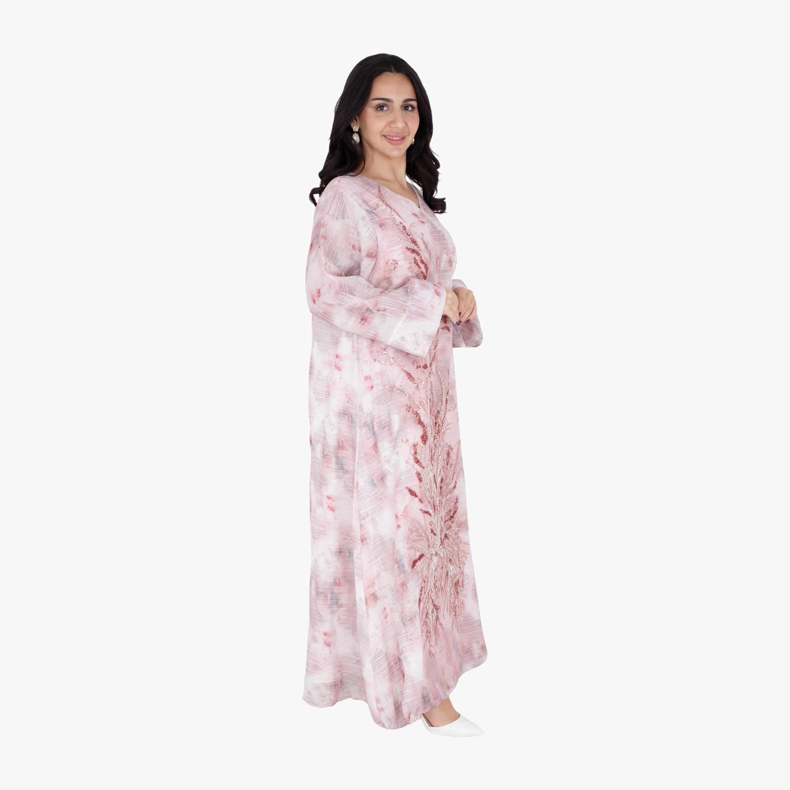 IKKXA Beaded & Tie-Dye Wide Sleeves Women's Evening Jalabiya-women-arabicclothing-jalabiyas-image-9
