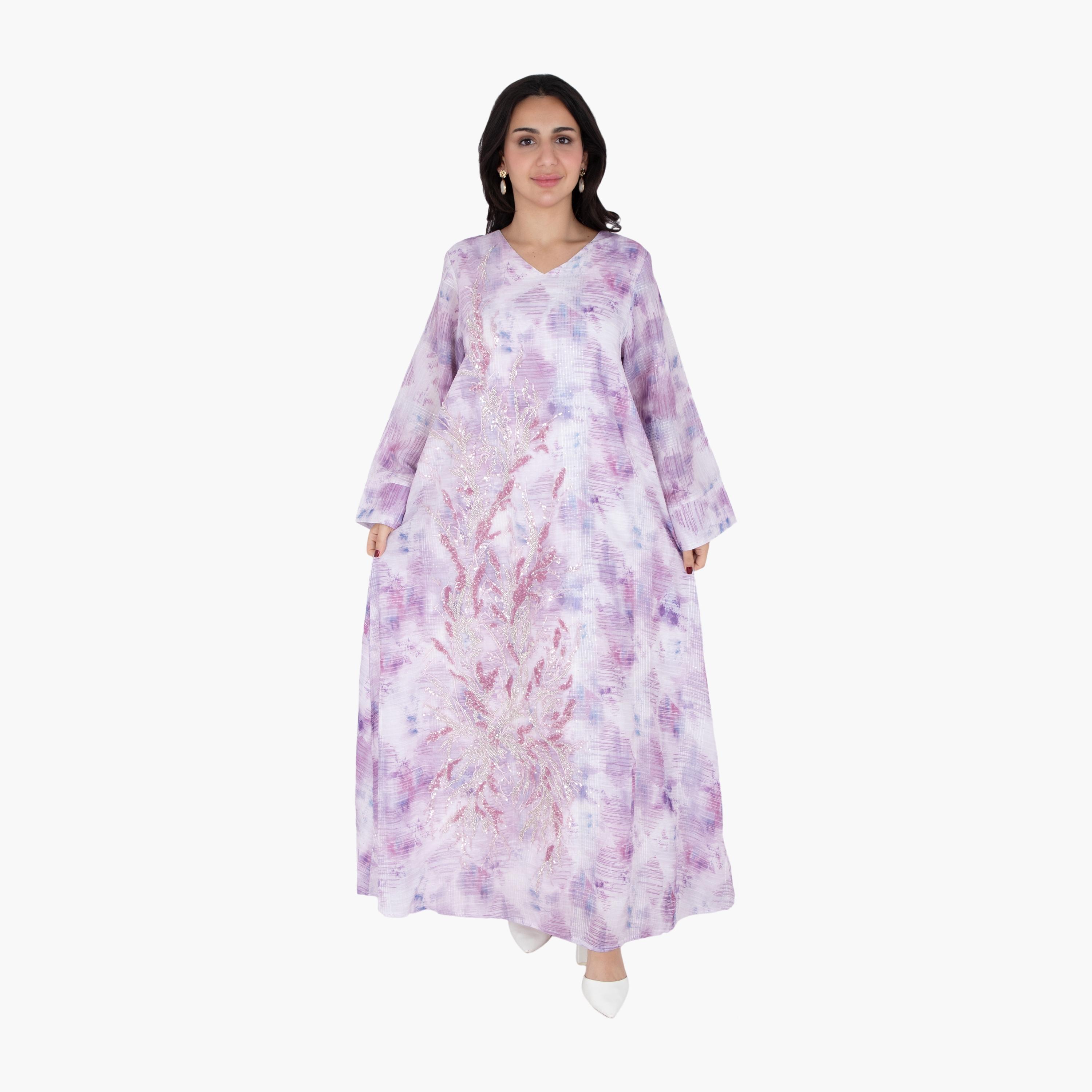 IKKXA Beaded & Tie-Dye Wide Sleeves Women's Evening Jalabiya-women-arabicclothing-jalabiyas-image-1