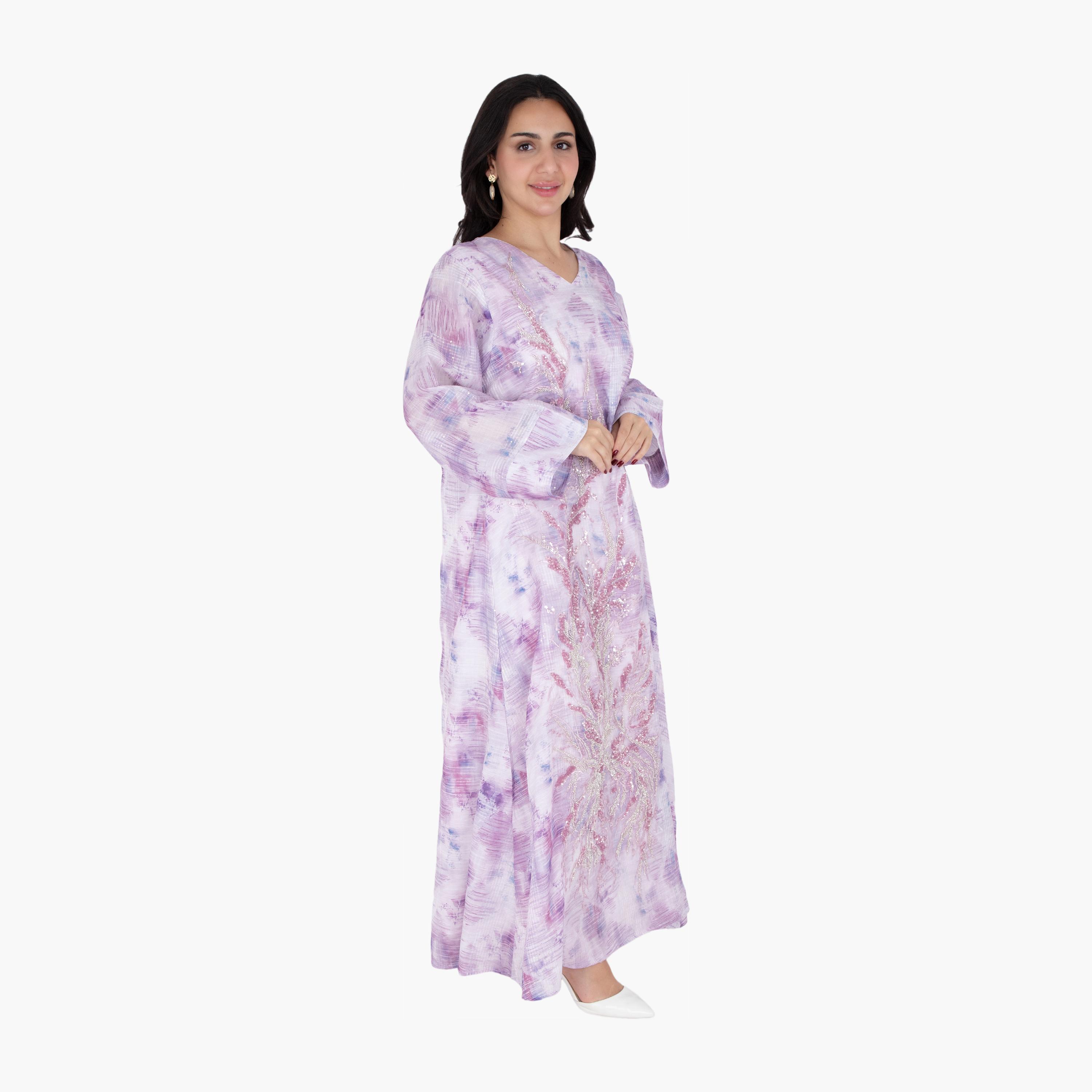 IKKXA Beaded & Tie-Dye Wide Sleeves Women's Evening Jalabiya-women-arabicclothing-jalabiyas-image-3