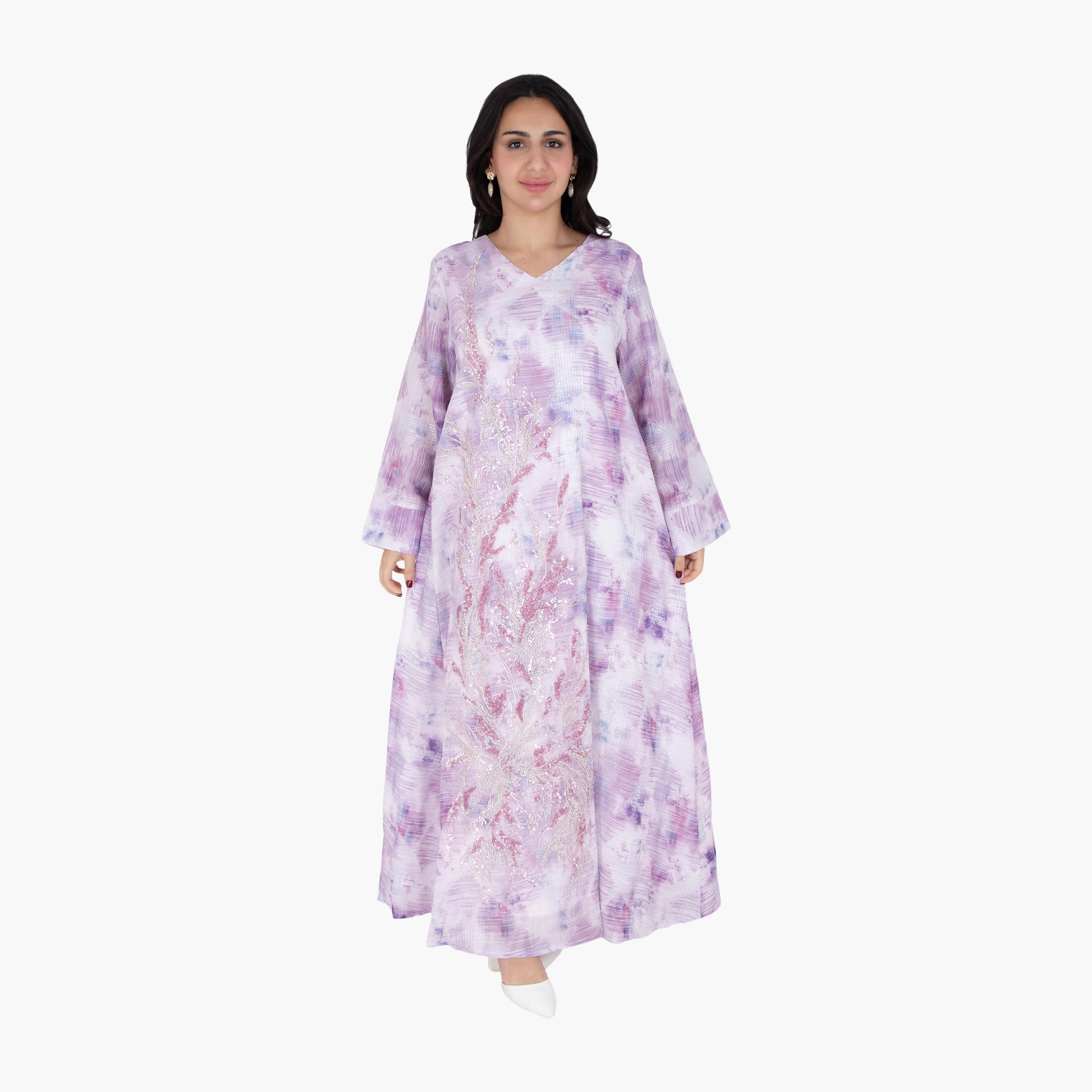 IKKXA Beaded & Tie-Dye Wide Sleeves Women's Evening Jalabiya-women-arabicclothing-jalabiyas-image-4