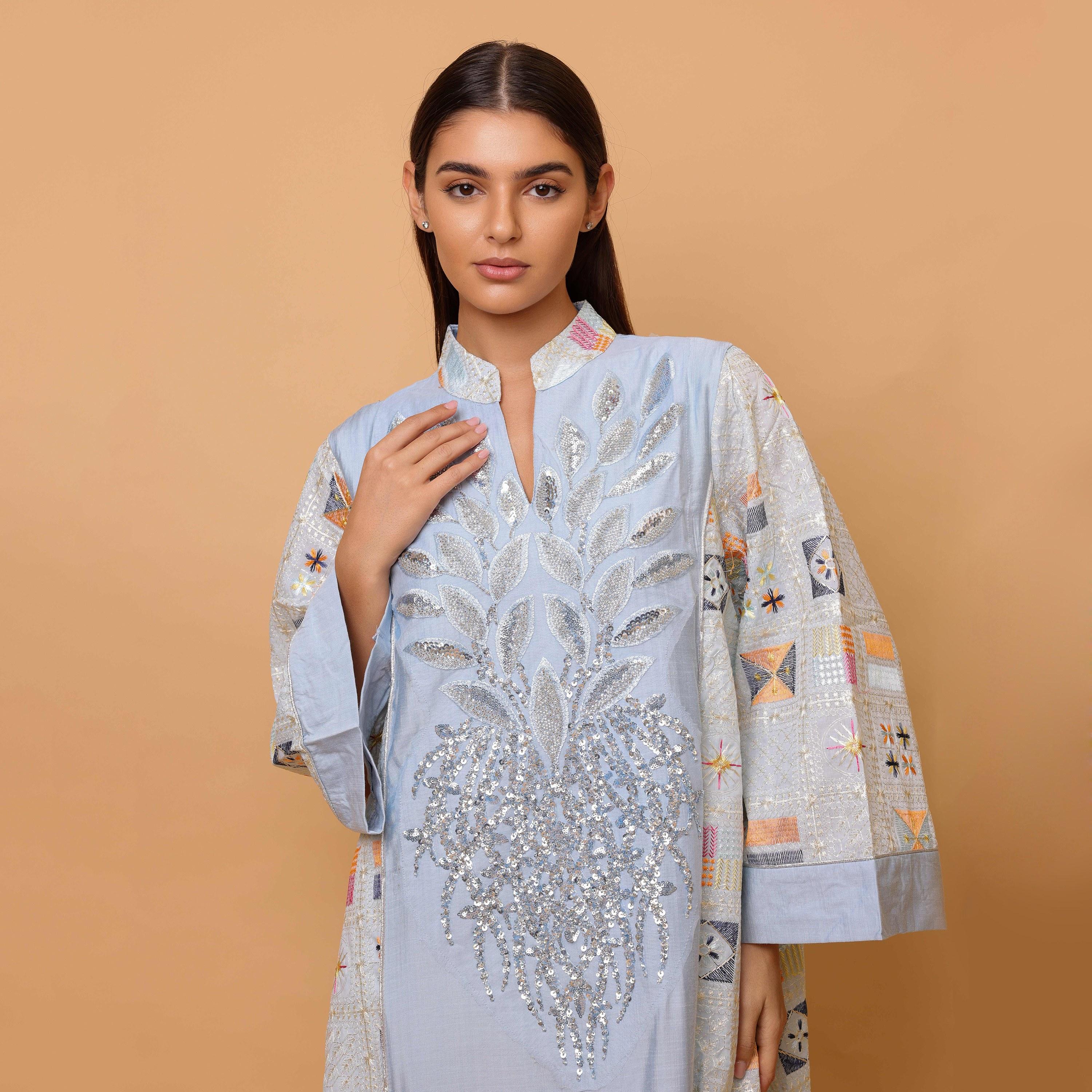 IKKXA Embroidered & Sequined Mandarin Collar Wide Sleeves Women's Evening Jalabiya-women-clothing-dresses-image-2