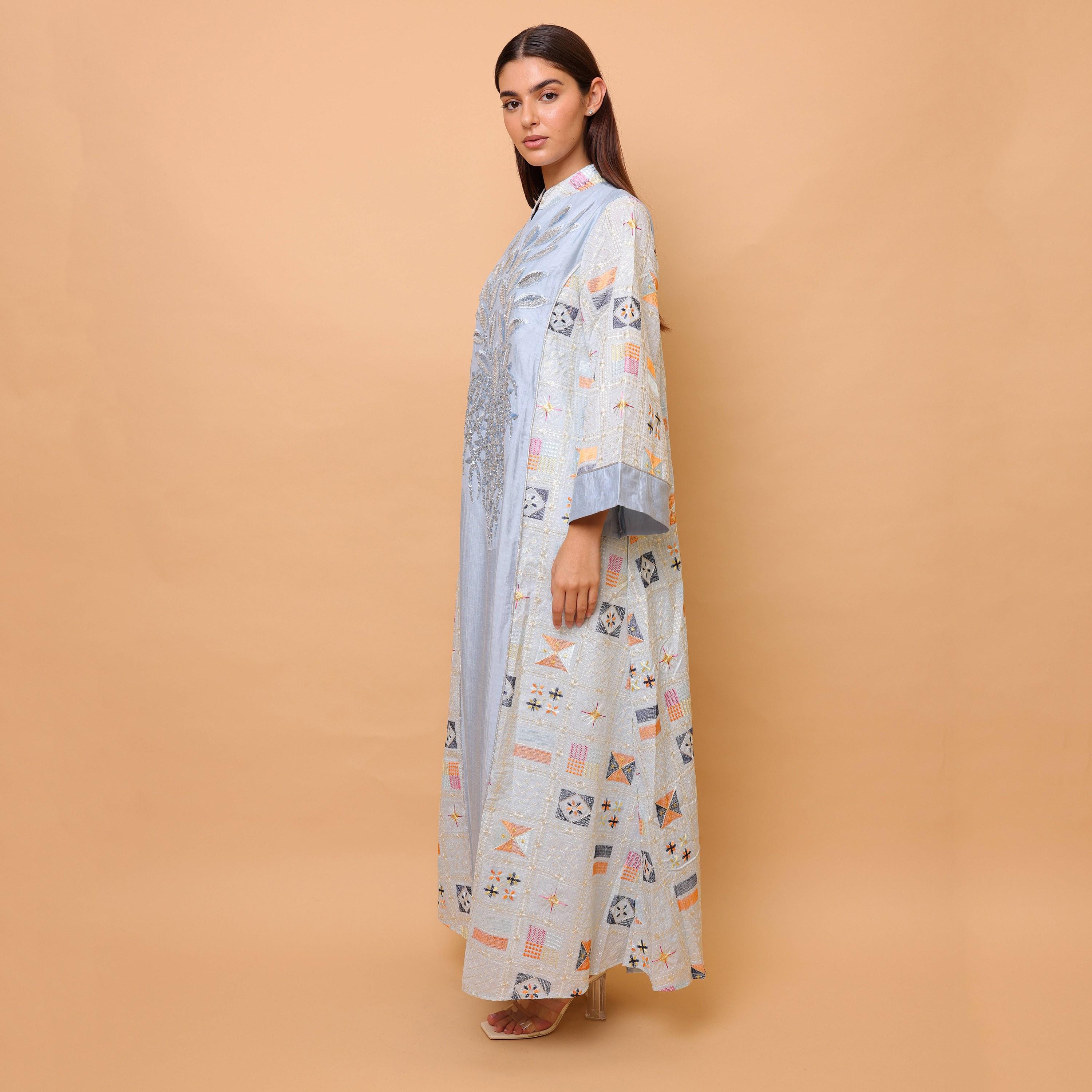 IKKXA Embroidered & Sequined Mandarin Collar Wide Sleeves Women's Evening Jalabiya-women-clothing-dresses-image-6
