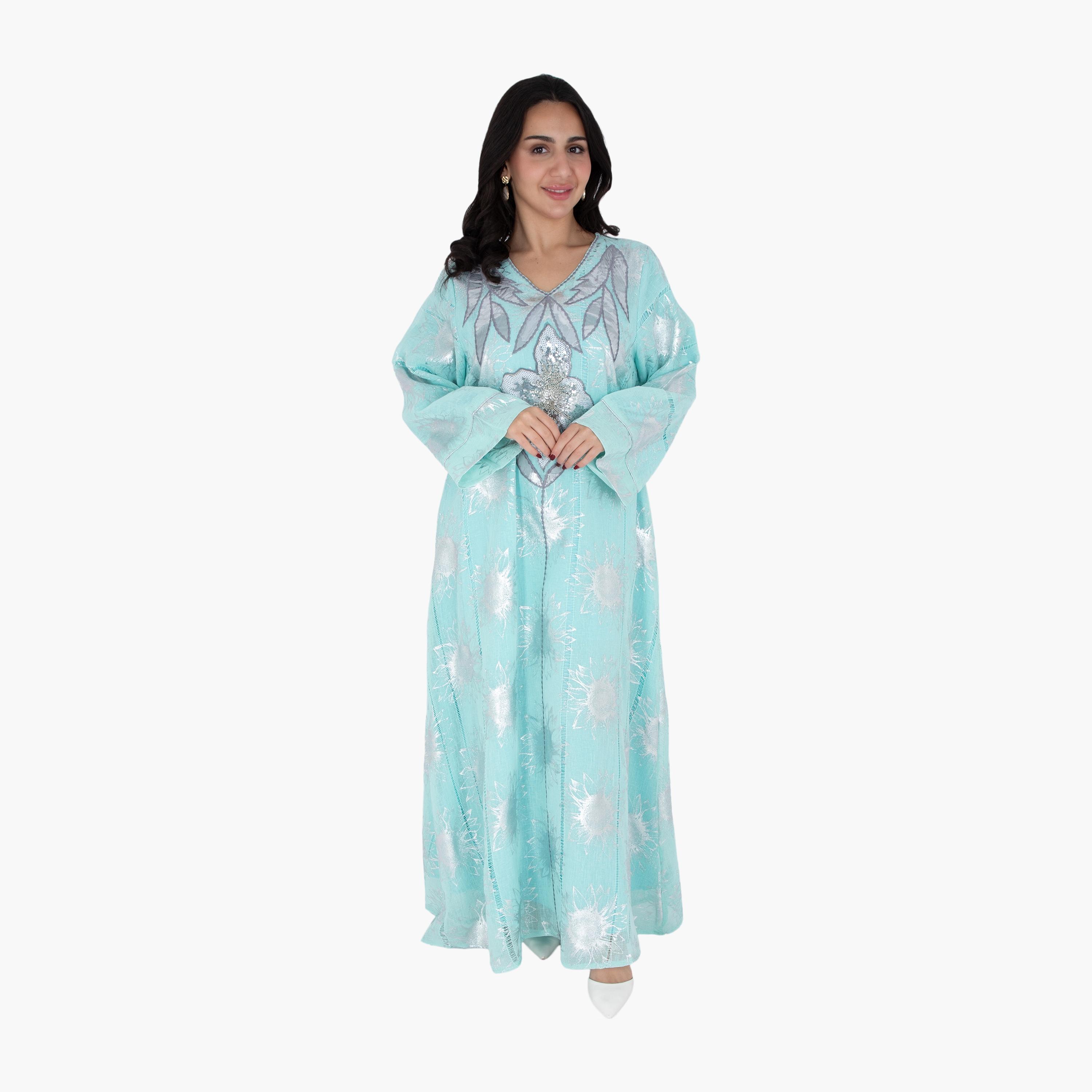 جلابية سهرة نسائية مطرزة بالخرز والترتر من إككسا-women-arabicclothing-jalabiyas-image-11