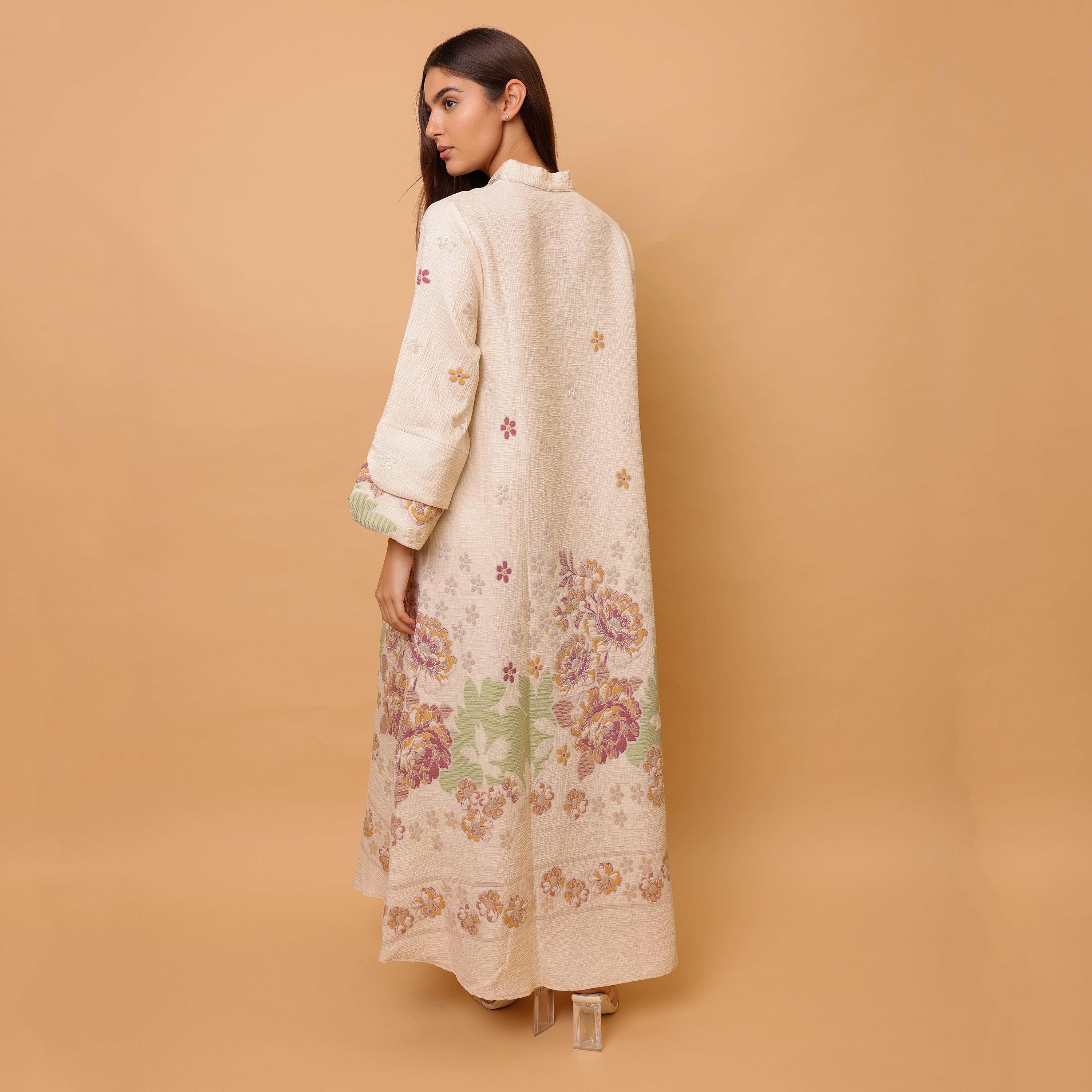IKKXA Floral Print Mandarin Collar Layered Sleeves Women's Jalabiya-women-arabicclothing-jalabiyas-image-4