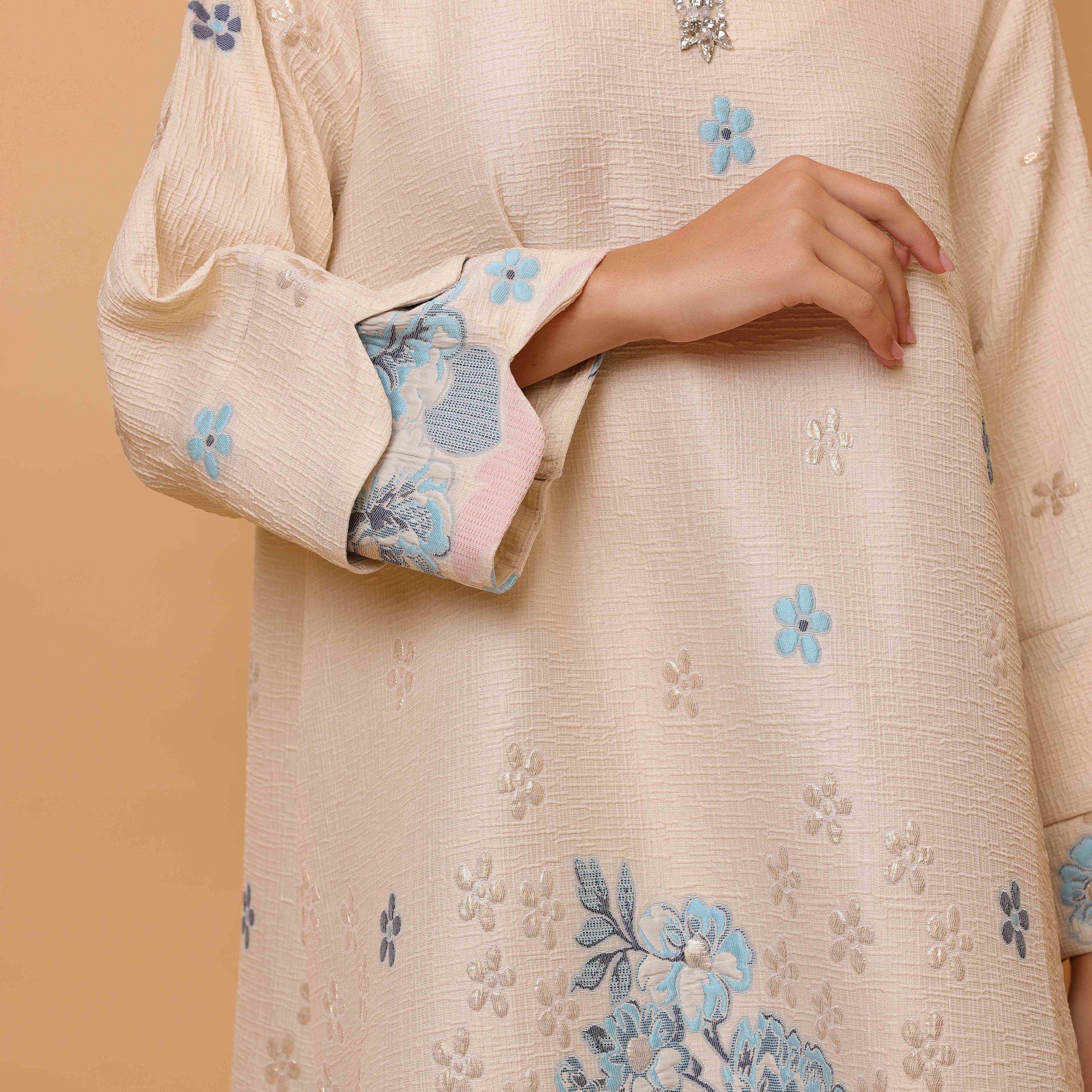 IKKXA Floral Print Mandarin Collar Layered Sleeves Women's Jalabiya-women-arabicclothing-jalabiyas-image-6