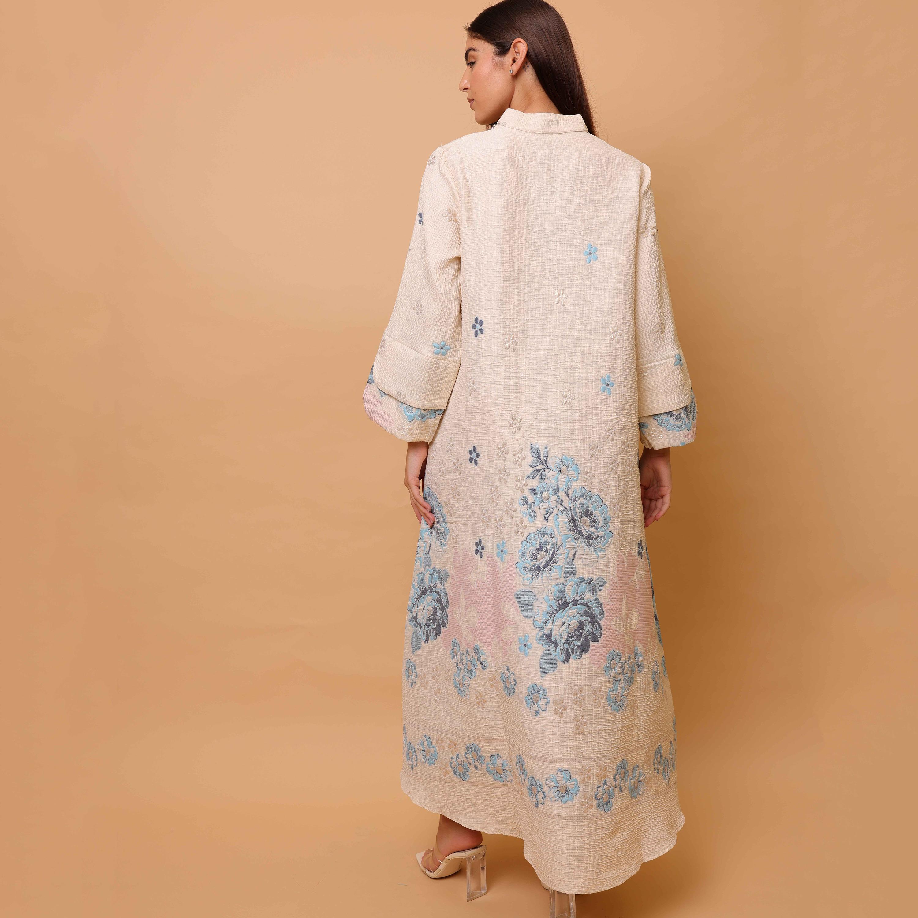 IKKXA Floral Print Mandarin Collar Layered Sleeves Women's Jalabiya-women-arabicclothing-jalabiyas-image-8