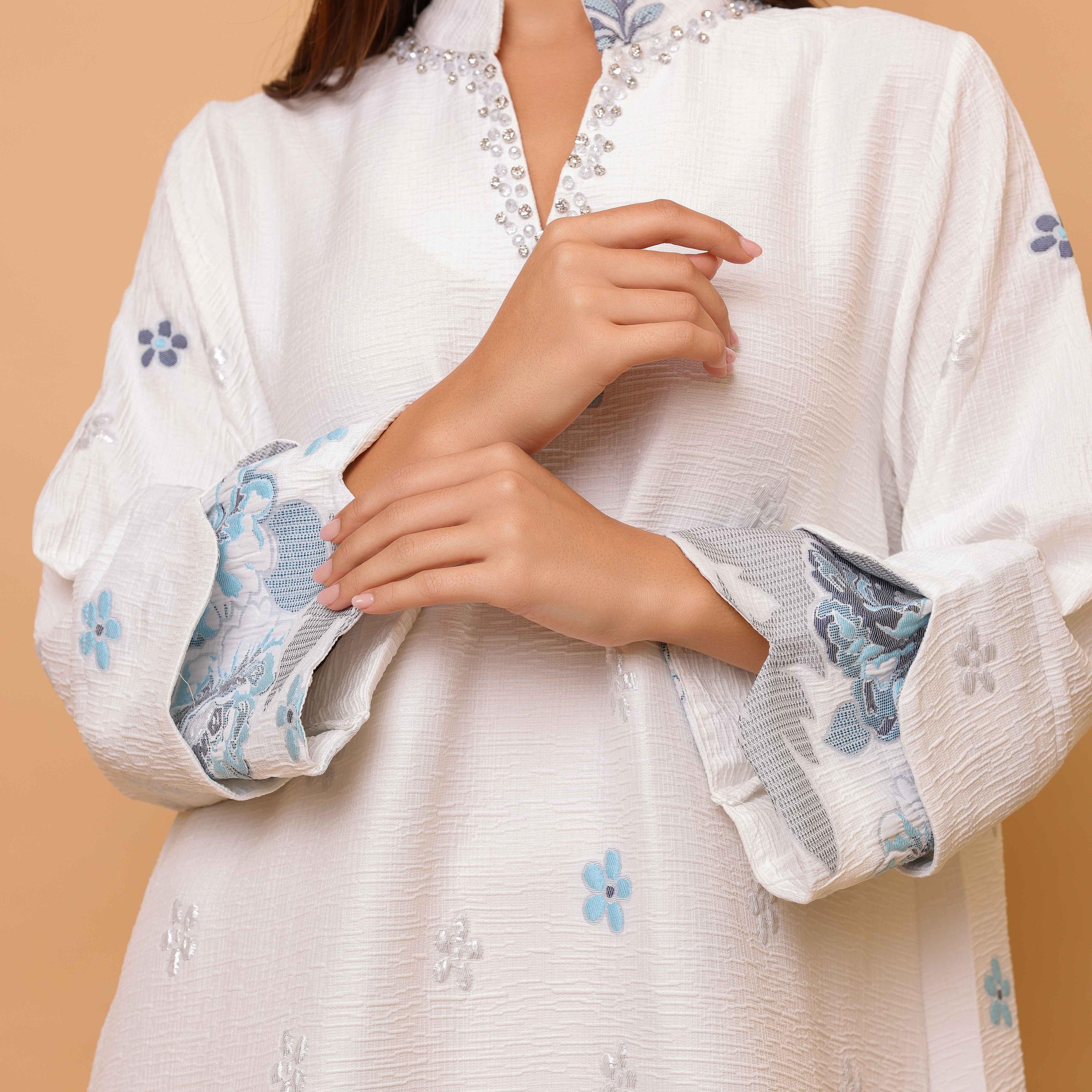 IKKXA Floral Print Mandarin Collar Layered Sleeves Women's Jalabiya-women-arabicclothing-jalabiyas-image-10