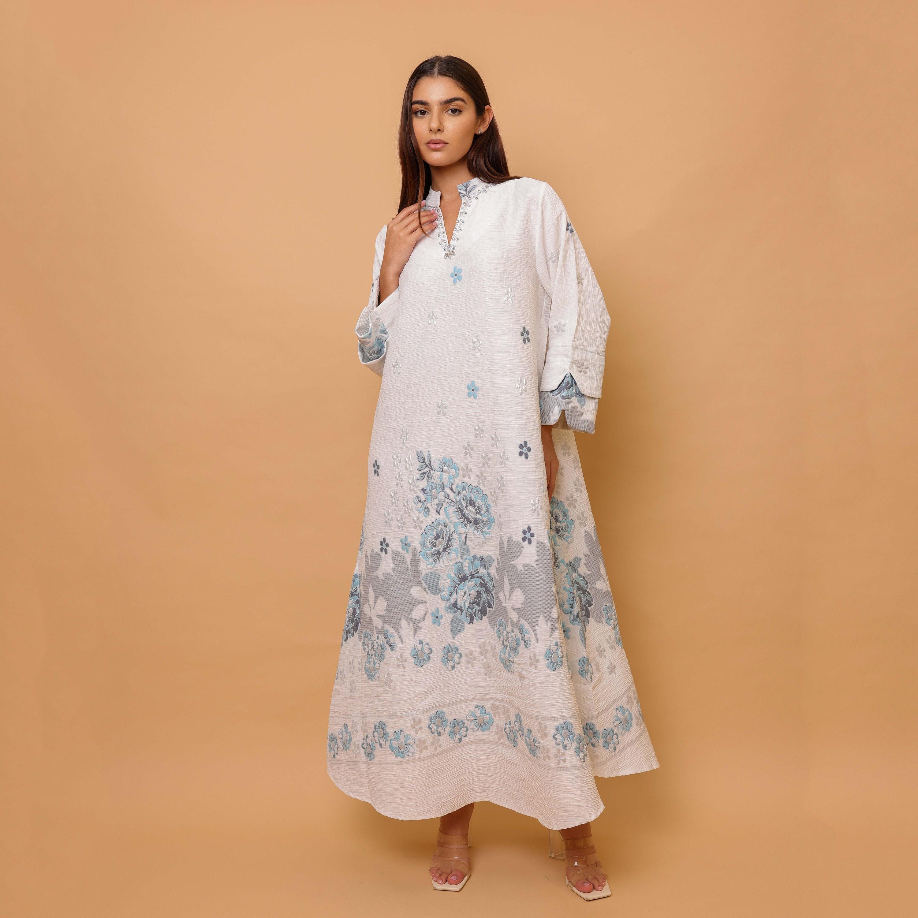 IKKXA Floral Print Mandarin Collar Layered Sleeves Women's Jalabiya-women-arabicclothing-jalabiyas-image-11