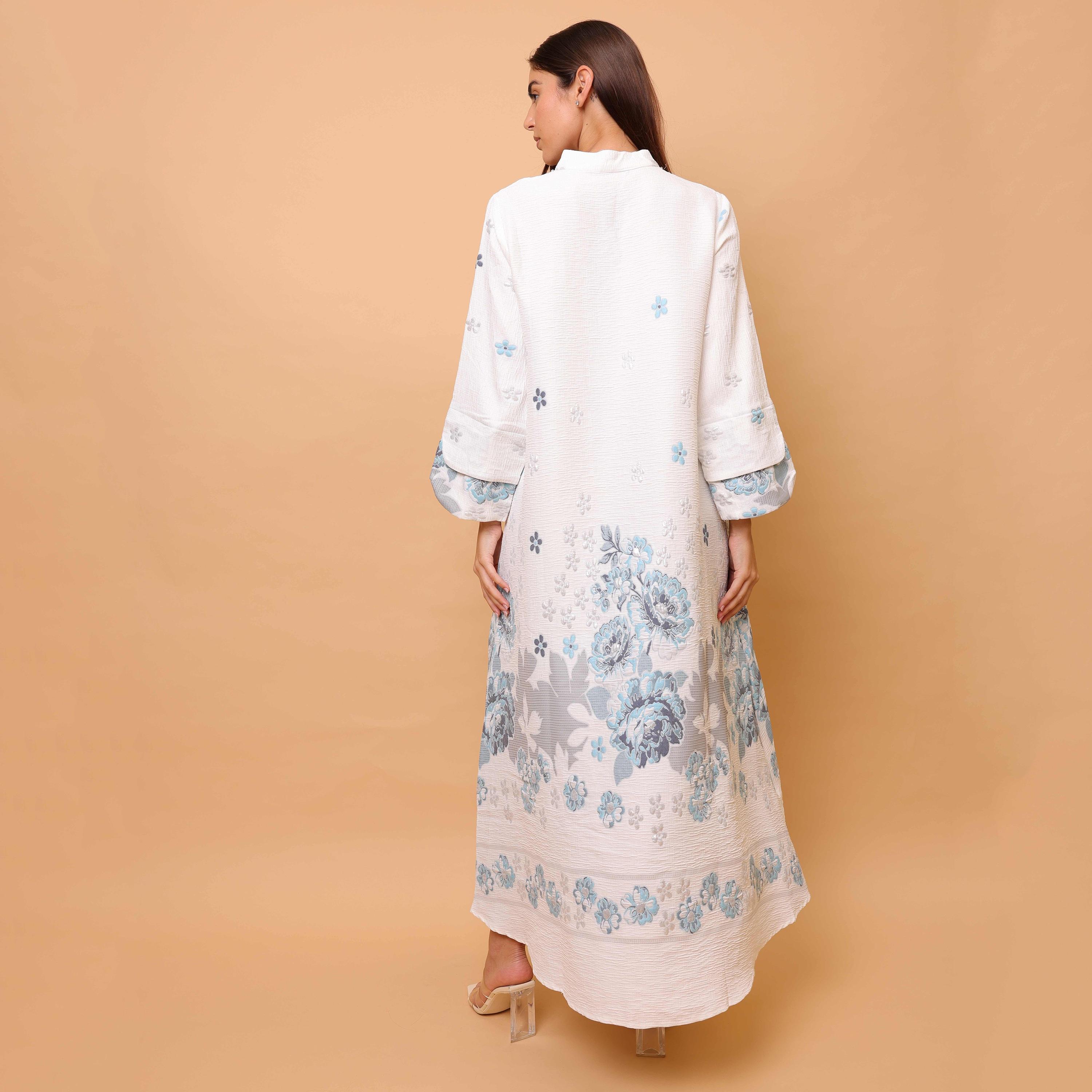 IKKXA Floral Print Mandarin Collar Layered Sleeves Women's Jalabiya-women-arabicclothing-jalabiyas-image-12