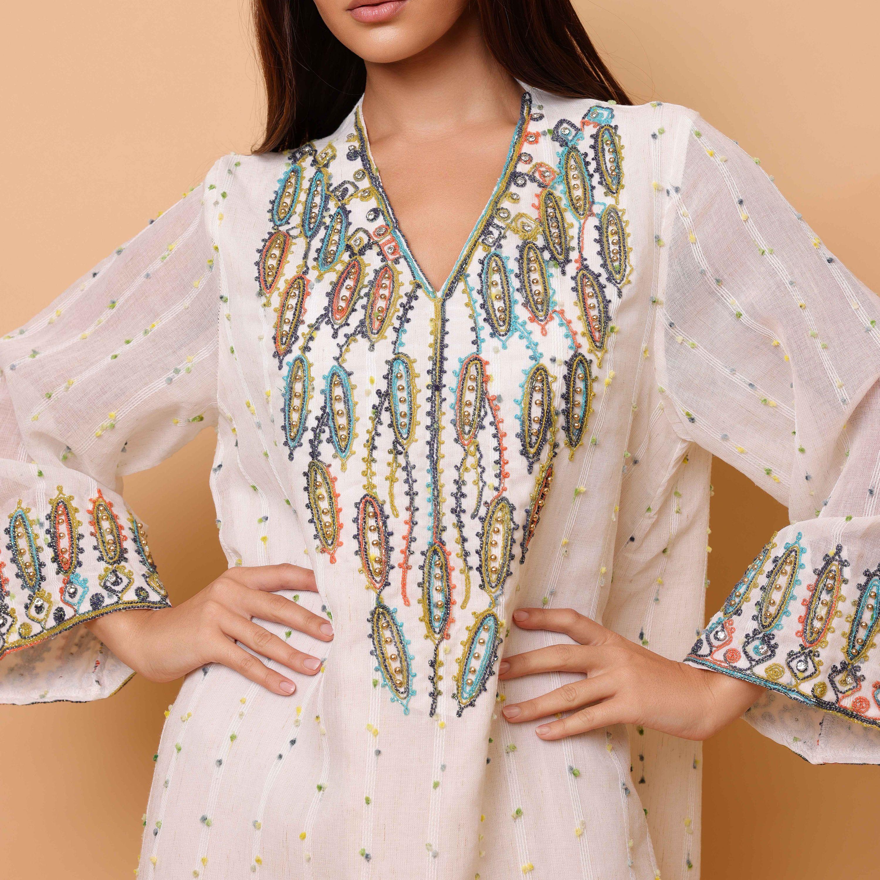 جلابية سهرة نسائية مطرزة بنسيج "دوبي" وأكمام واسعة من إيككسا-women-clothing-dresses-image-6