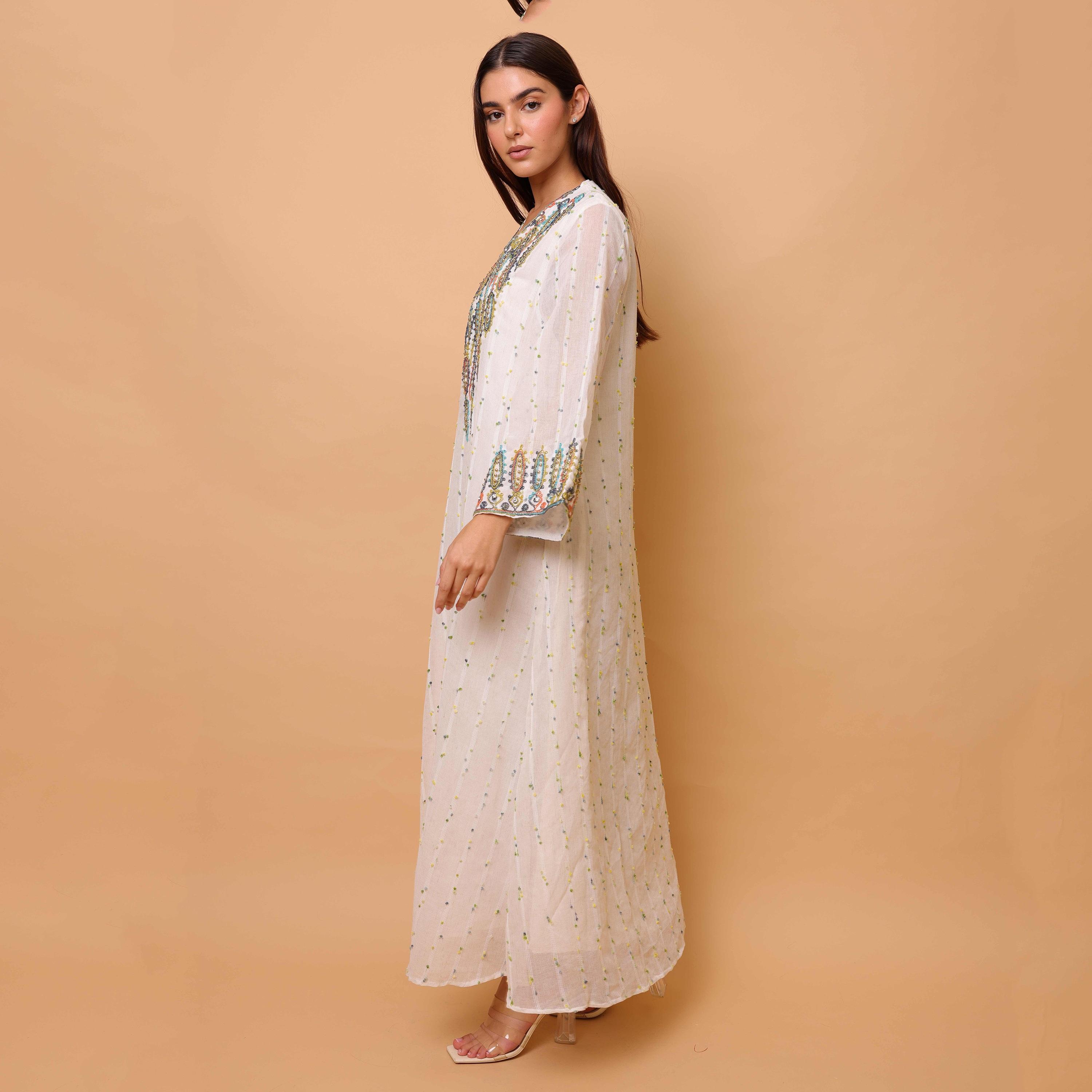 جلابية سهرة نسائية مطرزة بنسيج "دوبي" وأكمام واسعة من إيككسا-women-clothing-dresses-image-9