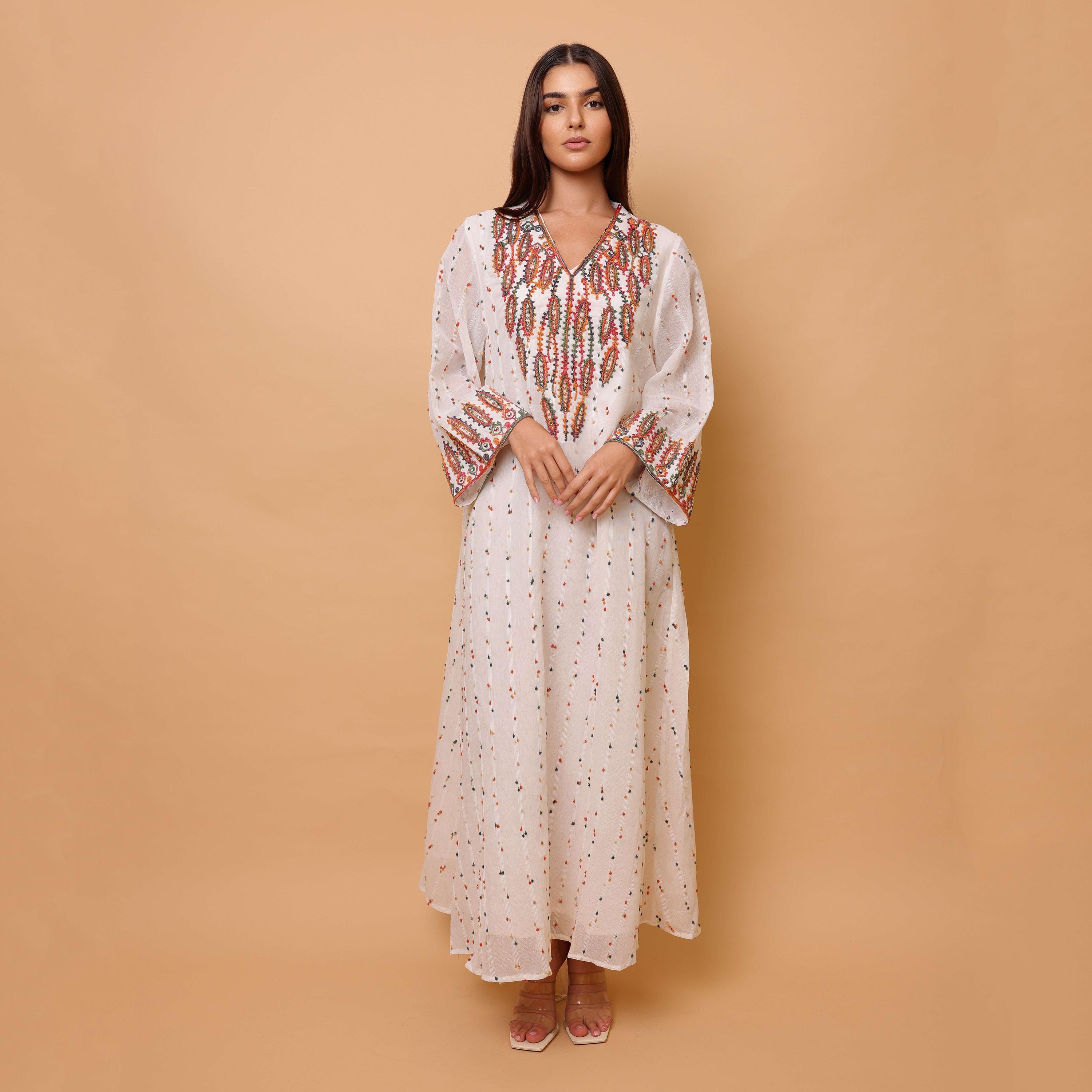 IKKXA Embroidered & Dobby Wide Sleeves Women's Evening Jalabiya-women-clothing-dresses-image-1