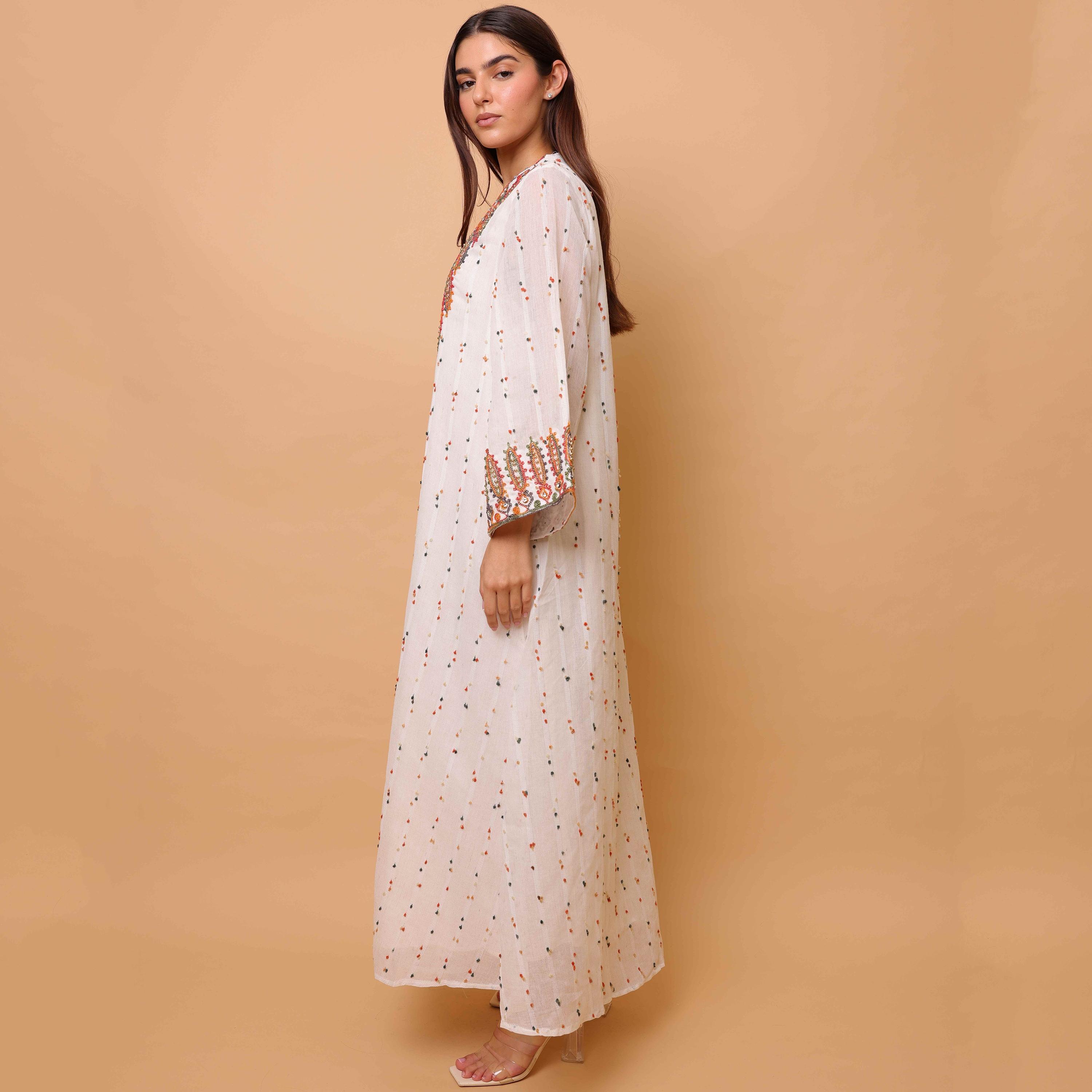 جلابية سهرة نسائية مطرزة بنسيج "دوبي" وأكمام واسعة من إيككسا-women-clothing-dresses-image-3