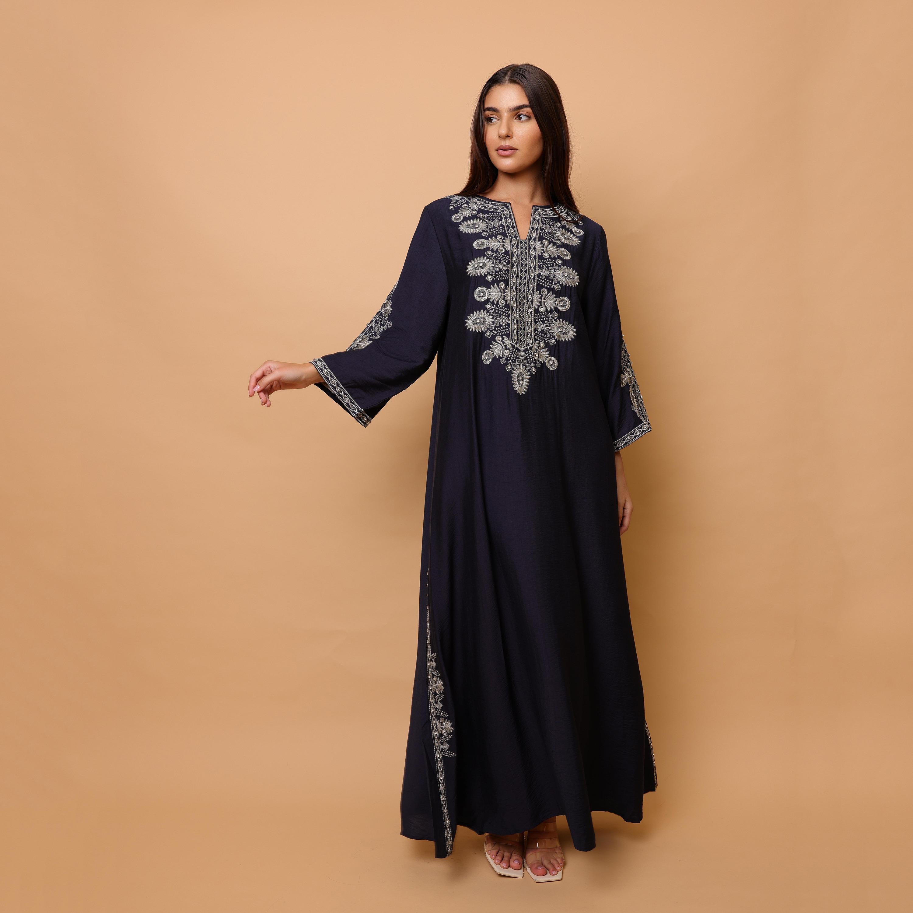 IKKXA Embroidered Yoke Wide Sleeves Women's Evening Jalabiya-women-clothing-dresses-image-1